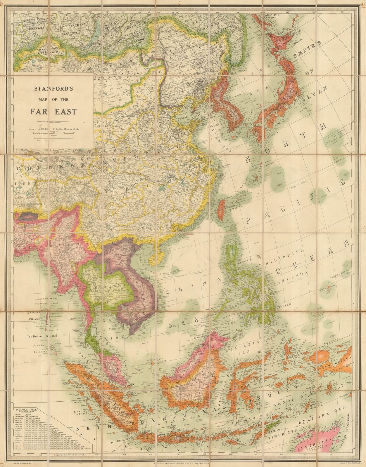 Edward Stanford, Folding wall map of South East Asia, 1941