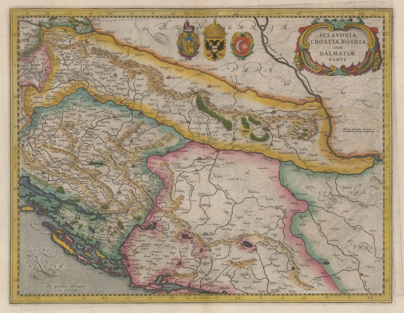 Mercator Hondius, Sclavonia, Croatia, Bosnia cum Dalmatiae Parte, 1636