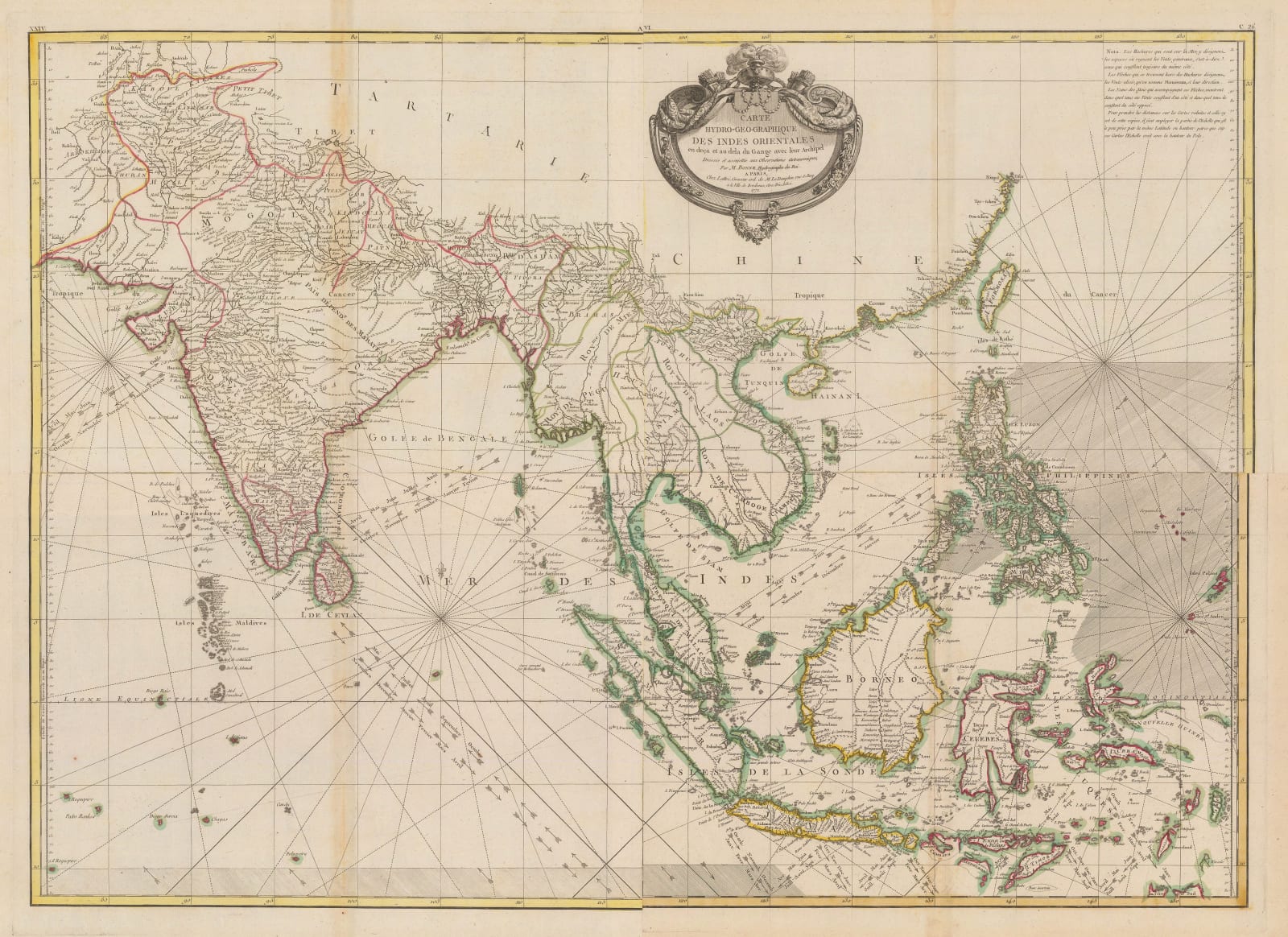 Rigobert Bonne, Wall map of India and Southeast Asia, 1771
