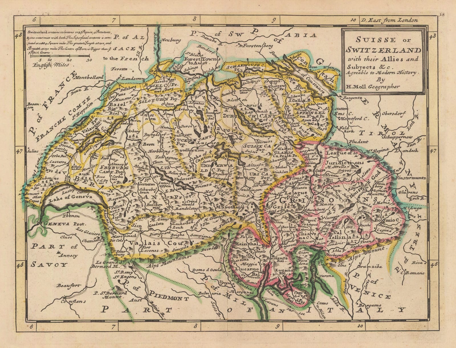 Herman Moll, Suisse of Switzerland, 1730 c.