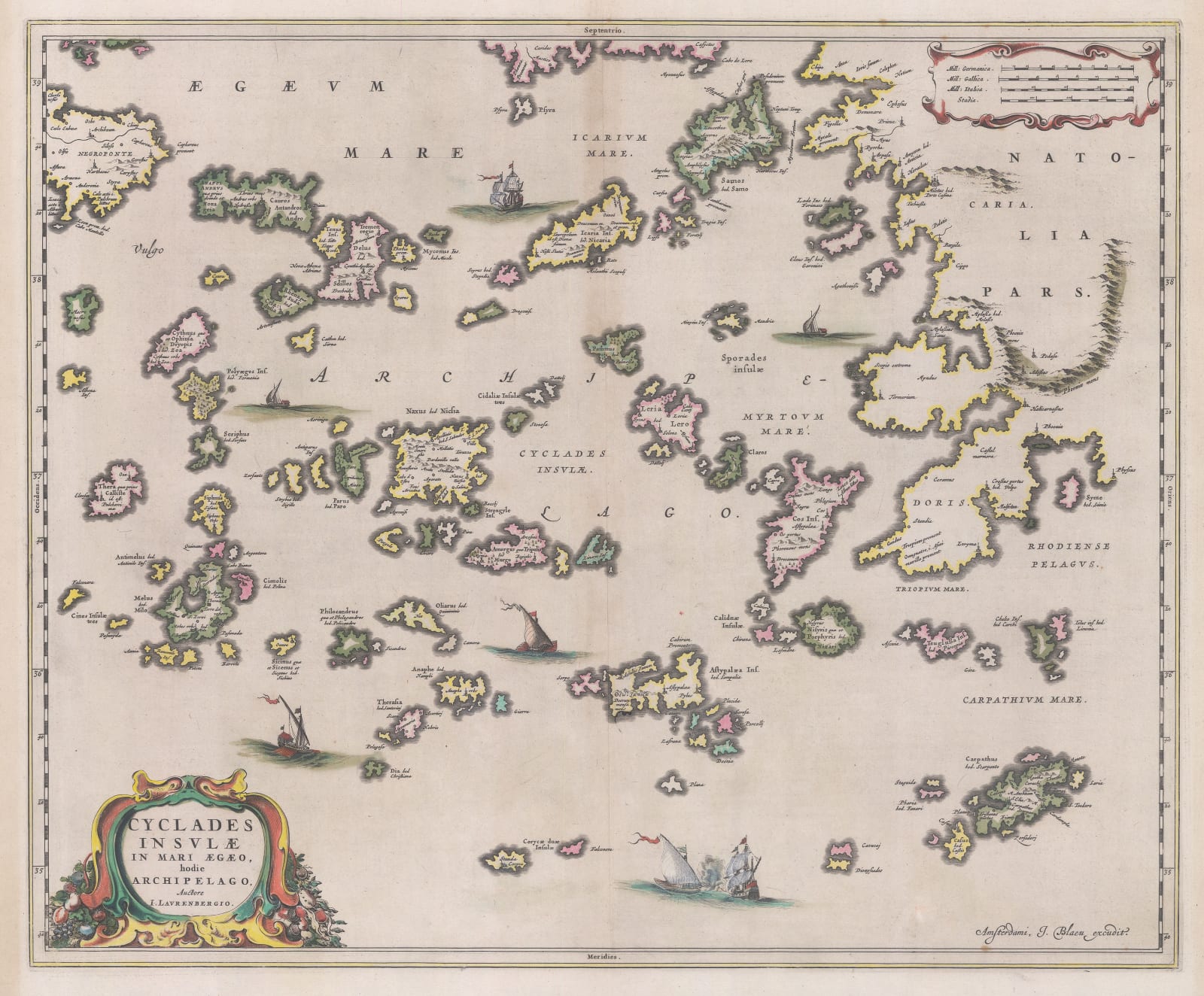 Willem & Jan Blaeu, Cyclades & Dodecanese Islands, 1662