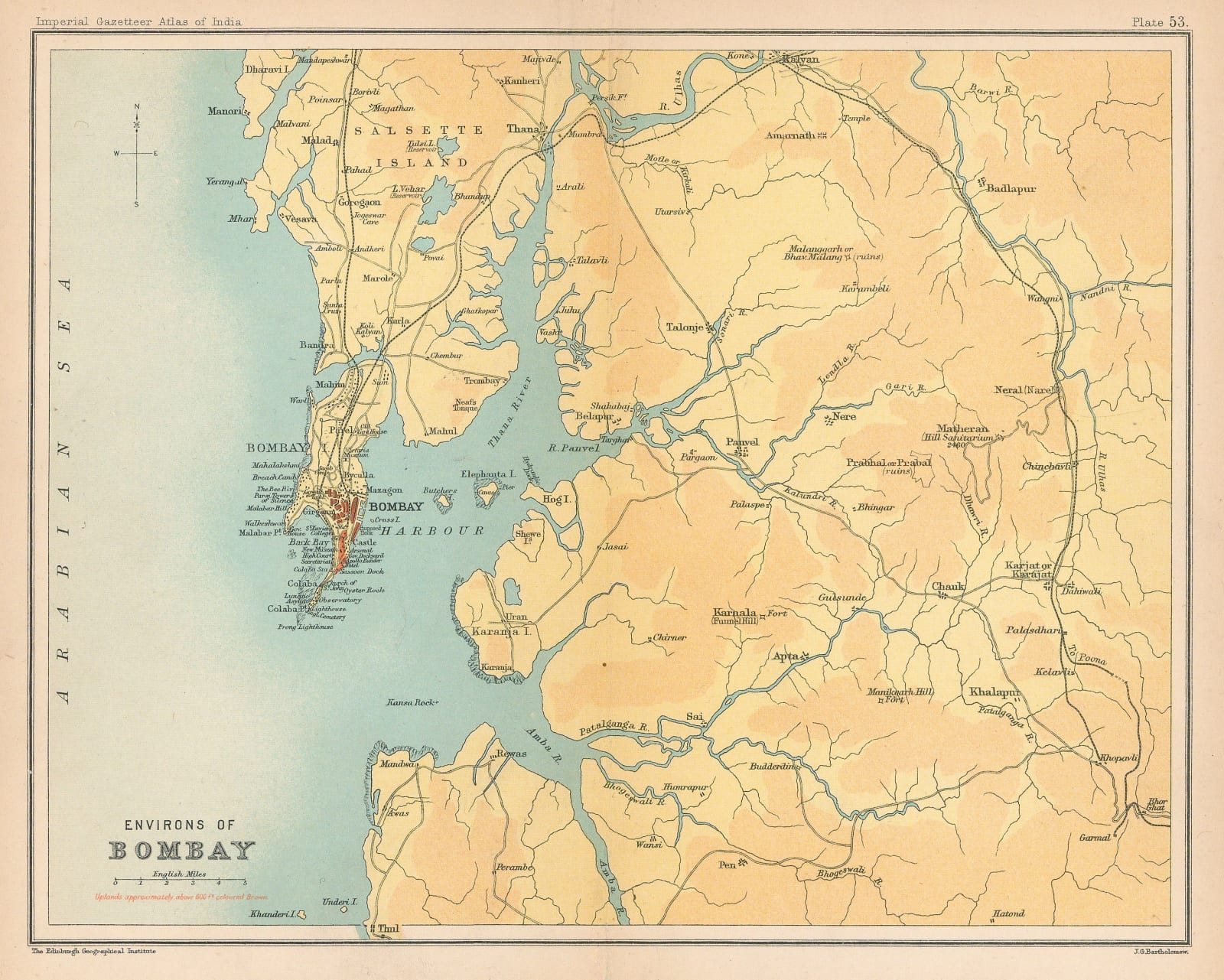 John Bartholomew & Co., Environs of Bombay (Mumbai), 1909