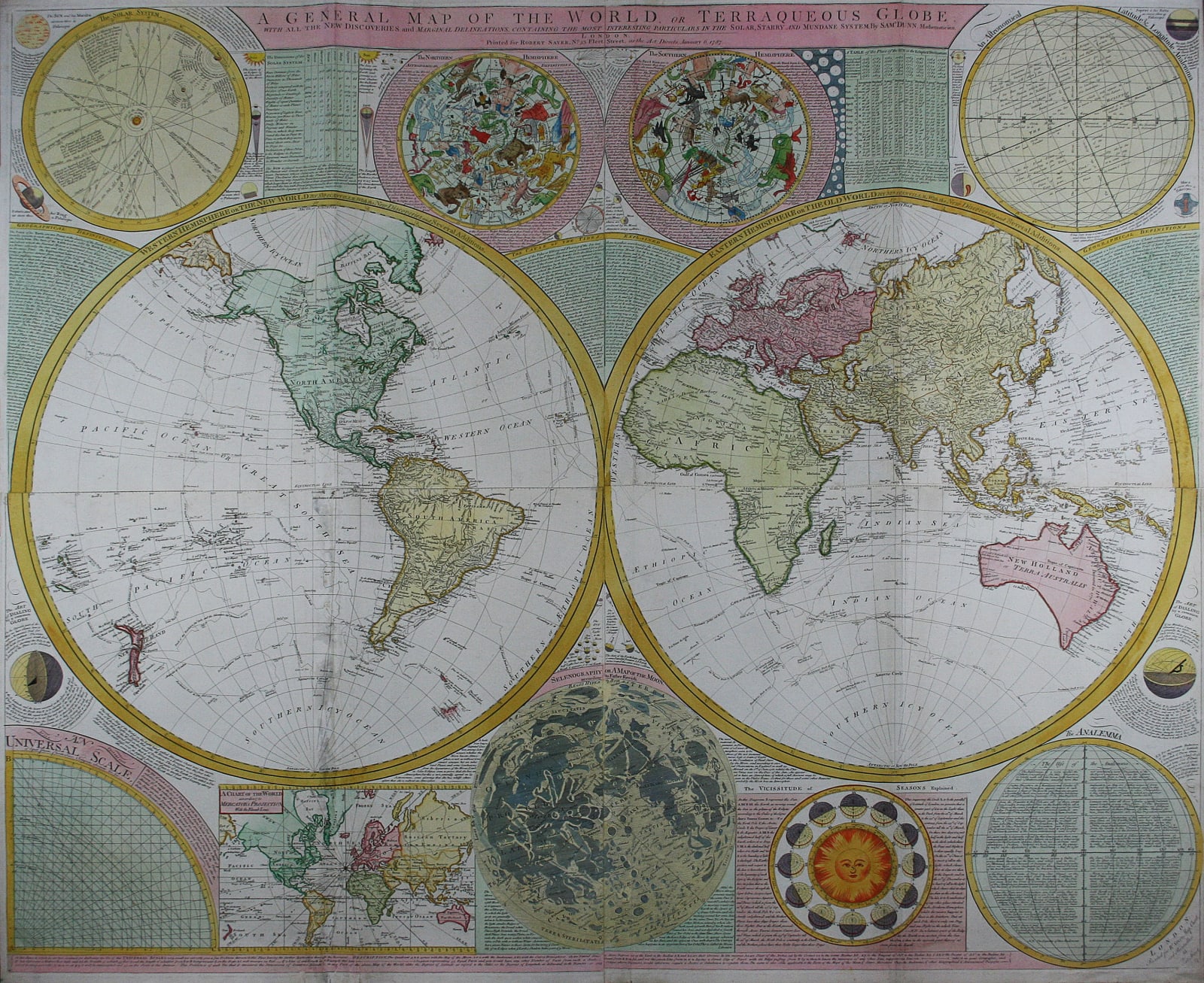 Samuel Dunn, A General Map of the World or Terraqueous Globe, 1787