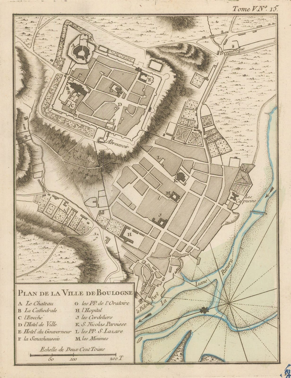 Jacques-Nicolas Bellin, City plan of Boulogne-sur-Mer, 1764