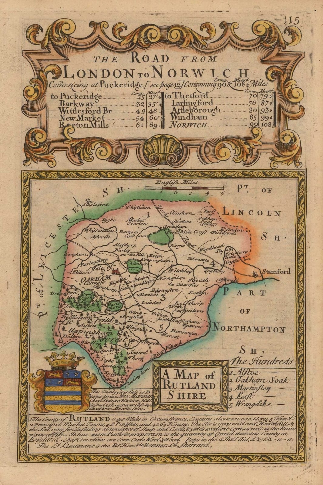 Emanuel Bowen & John Owen, The Road from London to Norwich: A Map of Rutlandshire, 1720