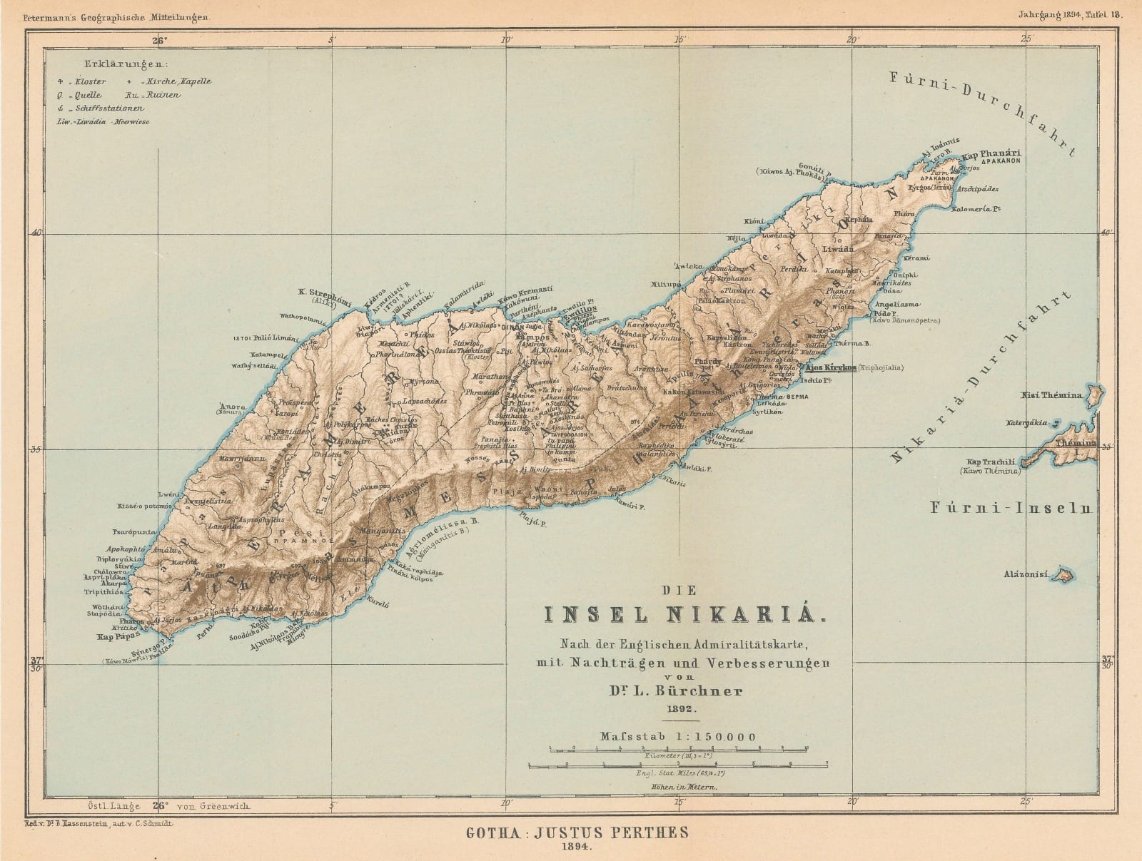 Justus Perthes, The Island of Icaria, 1894