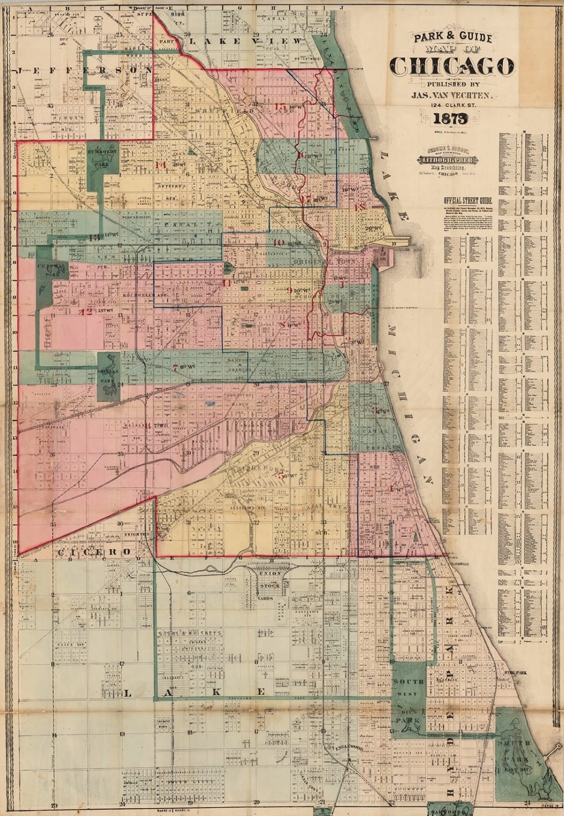 James Van Vechten, Park and Guide Map of Chicago, 1879