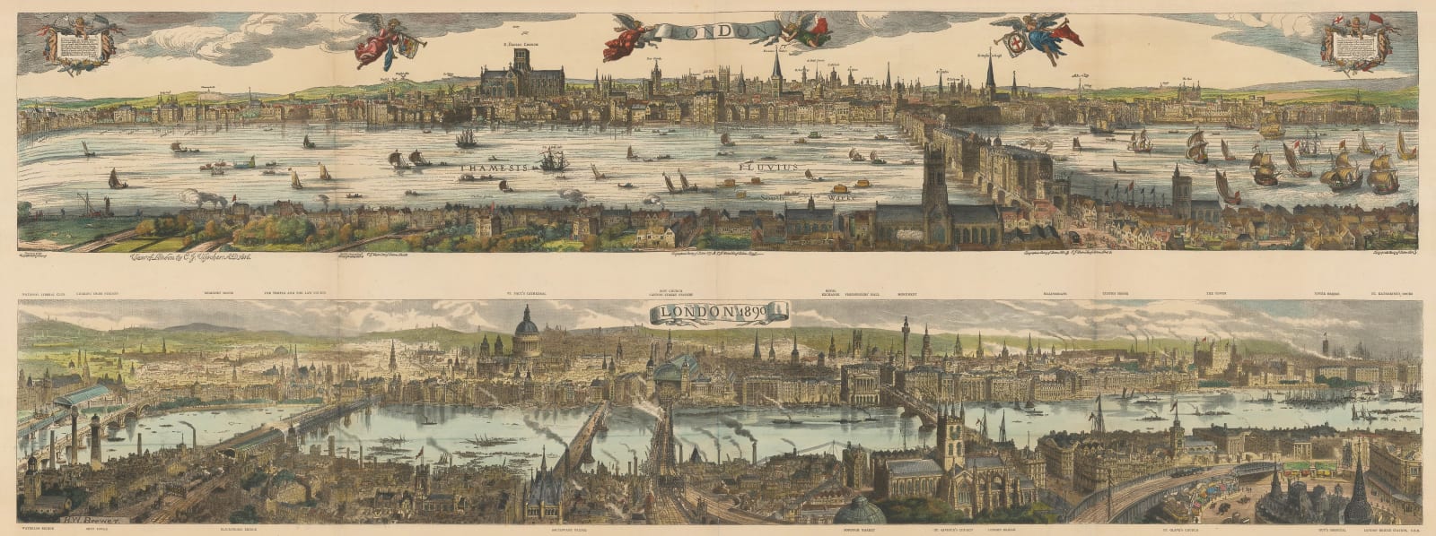 Henry William Brewer, London - Panorama in 1616 and 1890, 1890