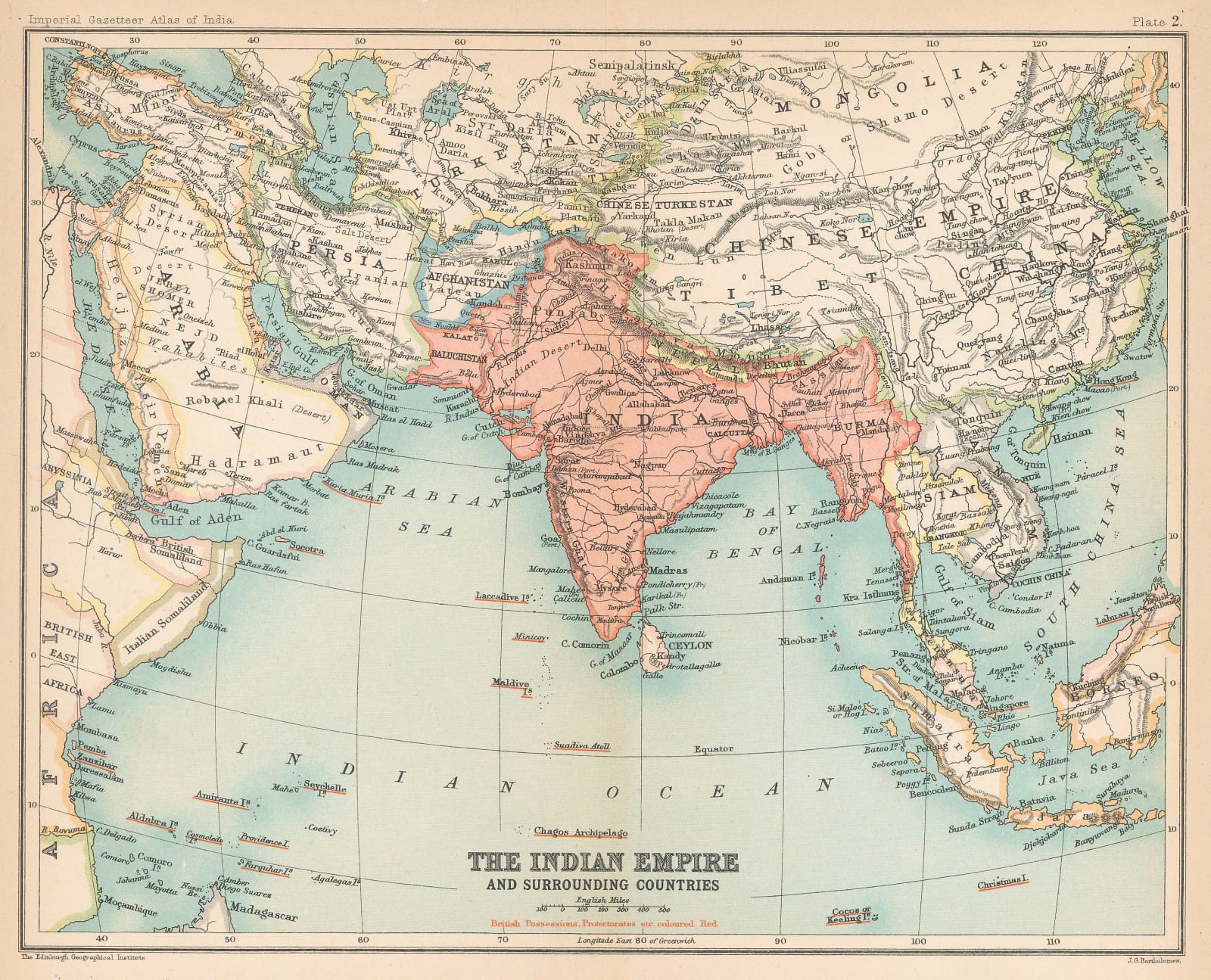 John Bartholomew & Co., The Indian Empire and Surrounding Countries, 1909