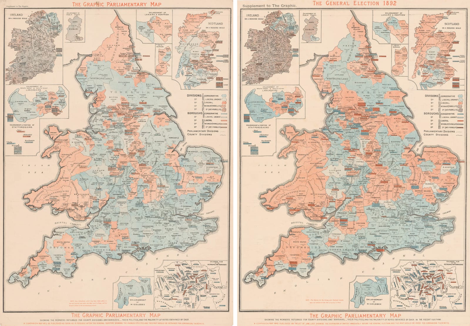 The Graphic Magazine, The General Election 1892 & The Graphic Parliamentary Map [Sold as a Pair], 1892
