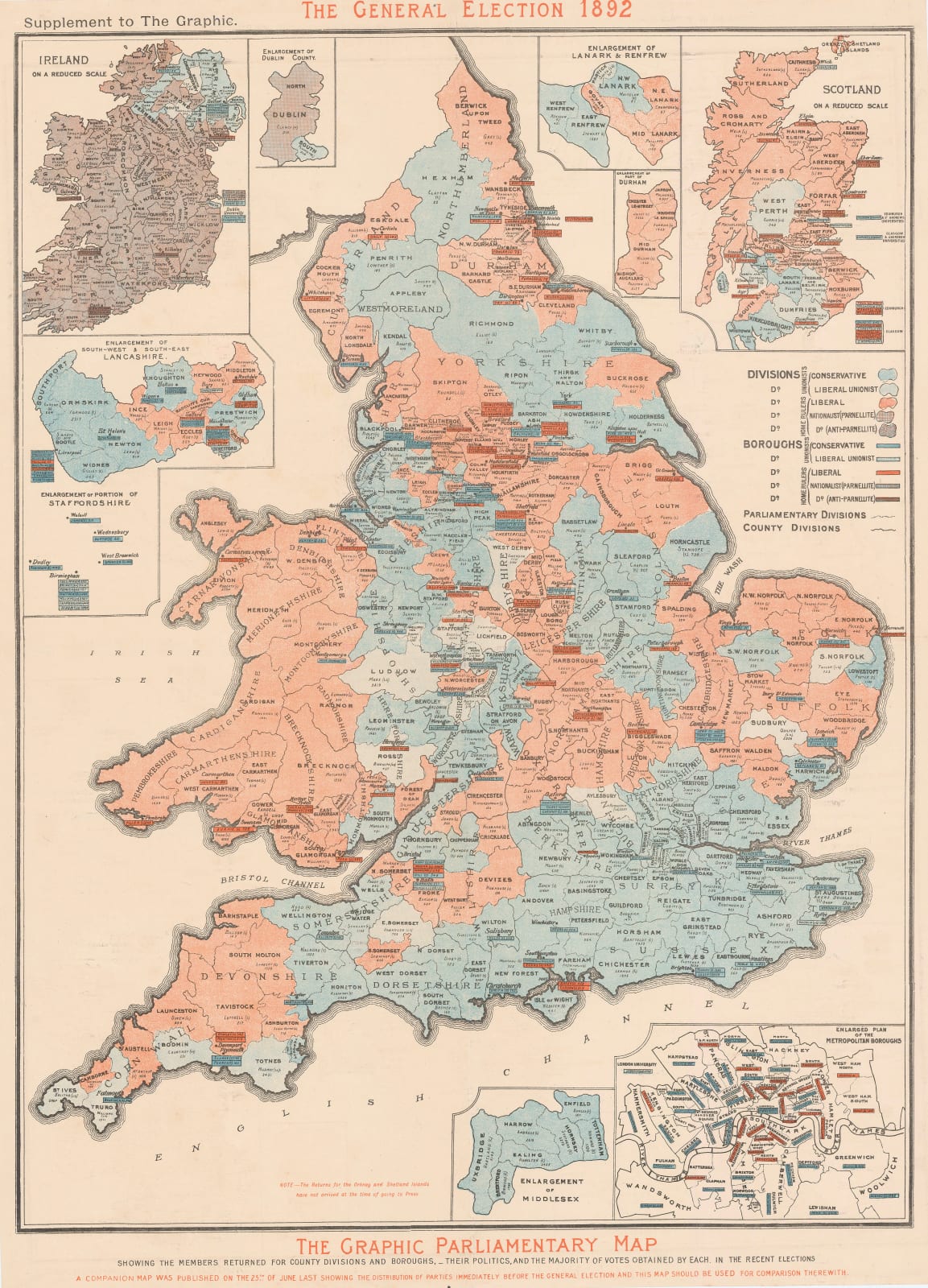 The Graphic Magazine, The General Election 1892 & The Graphic Parliamentary Map [Sold as a Pair], 1892