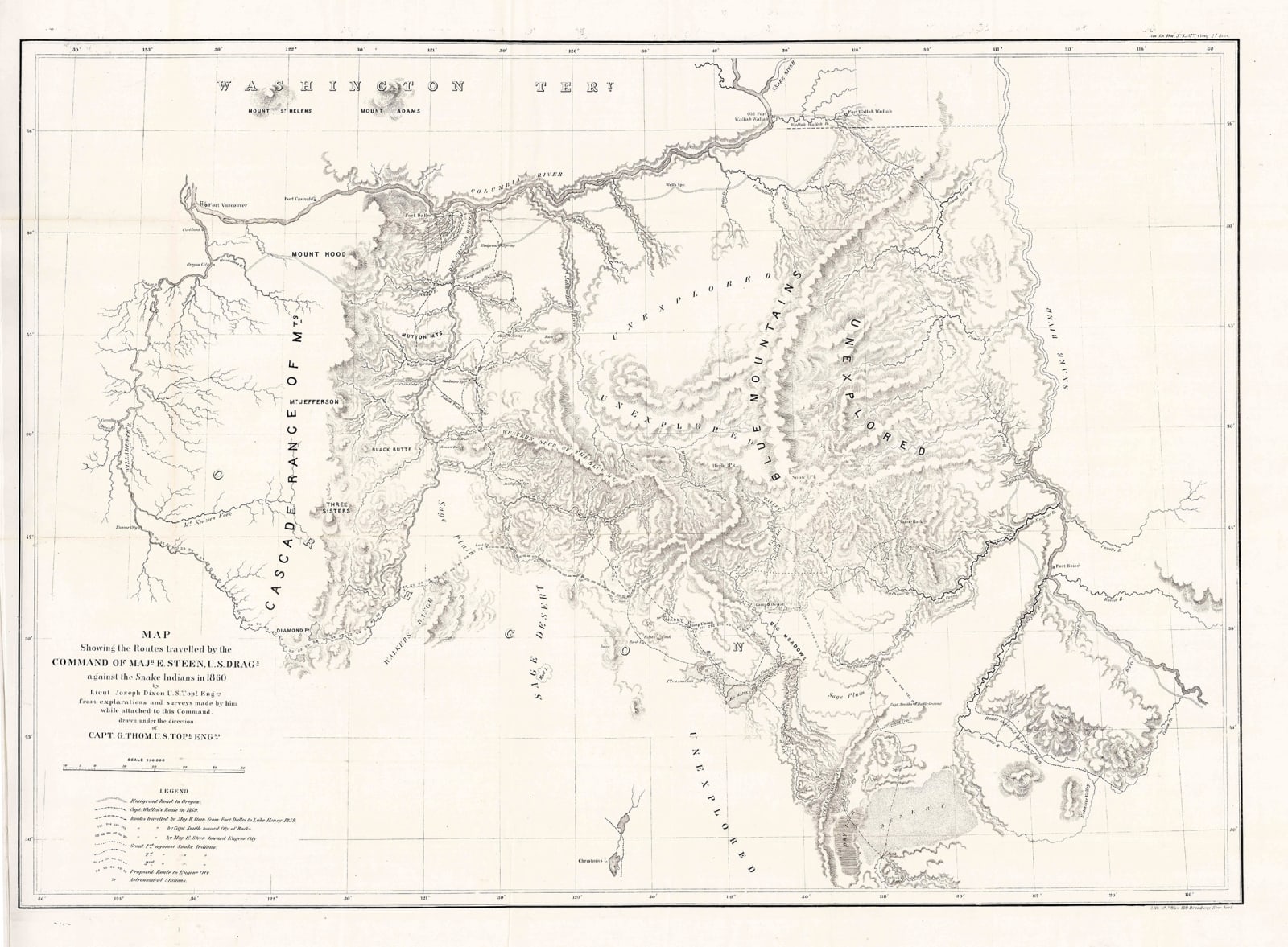 Lt. Joseph Dixon, Map Showing the Routes travelled by the Command of Maj. E. Steen U.S. Dragn., 1860