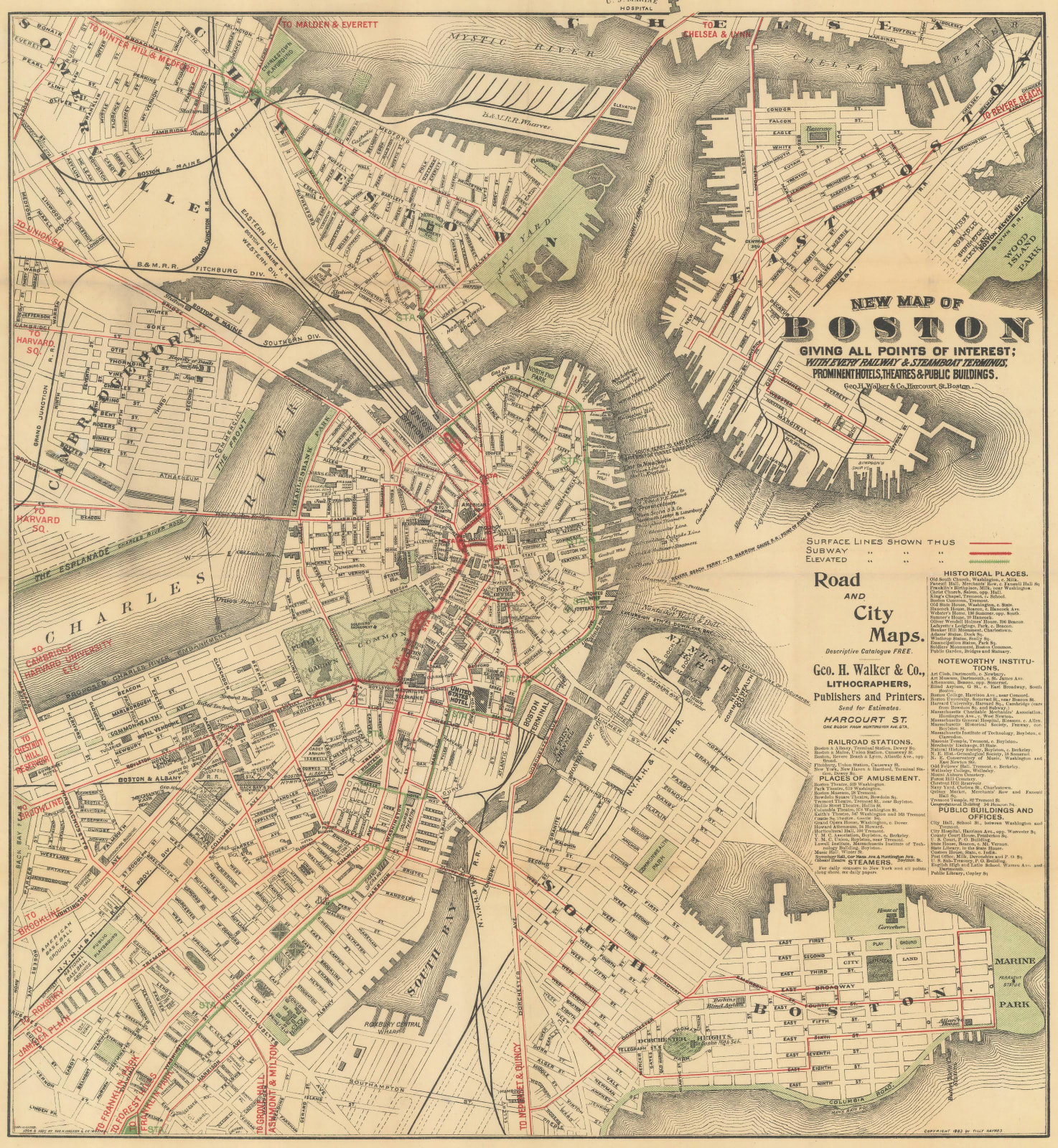 Walker Lith. & Pub. Co., New Map of Boston, 1897