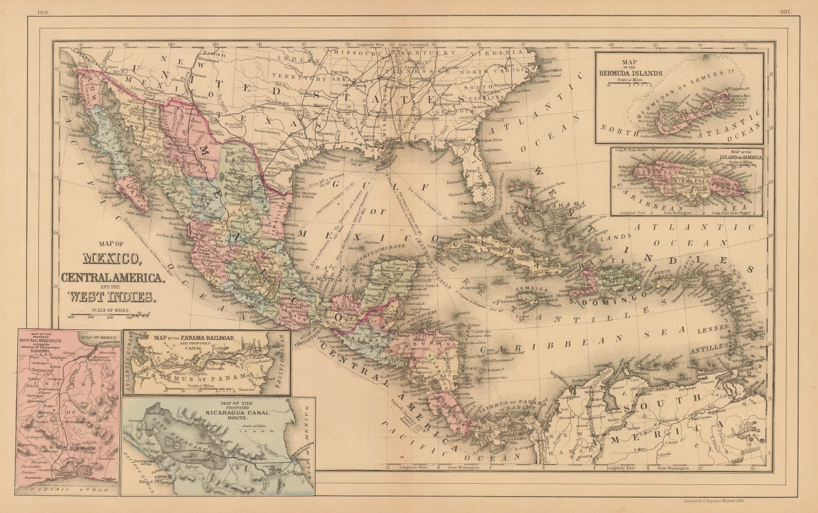Samuel Augustus Mitchell, Map of Mexico, Central America and the West Indies, 1884