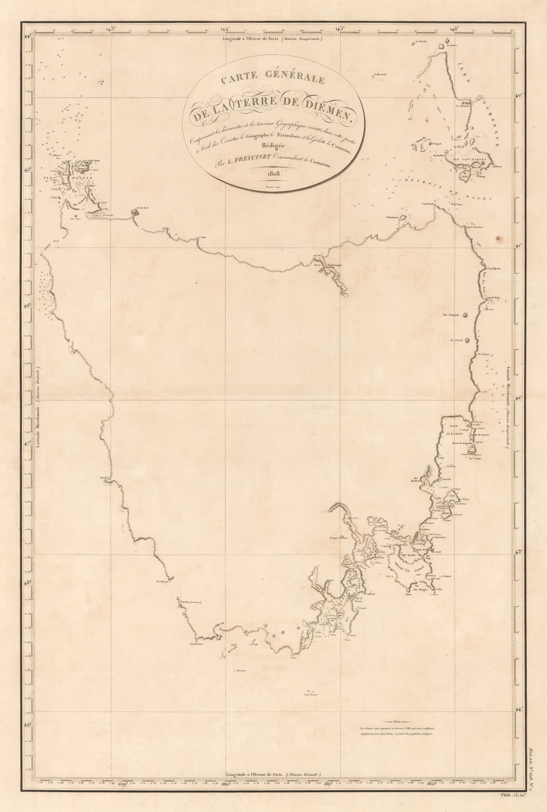 Louis-Claude de Freycinet, Chart of Tasmania, 1811