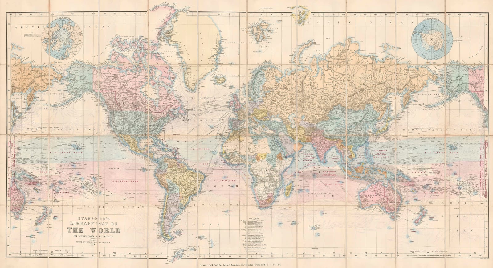 Edward Stanford, Library Map of the World, 1879