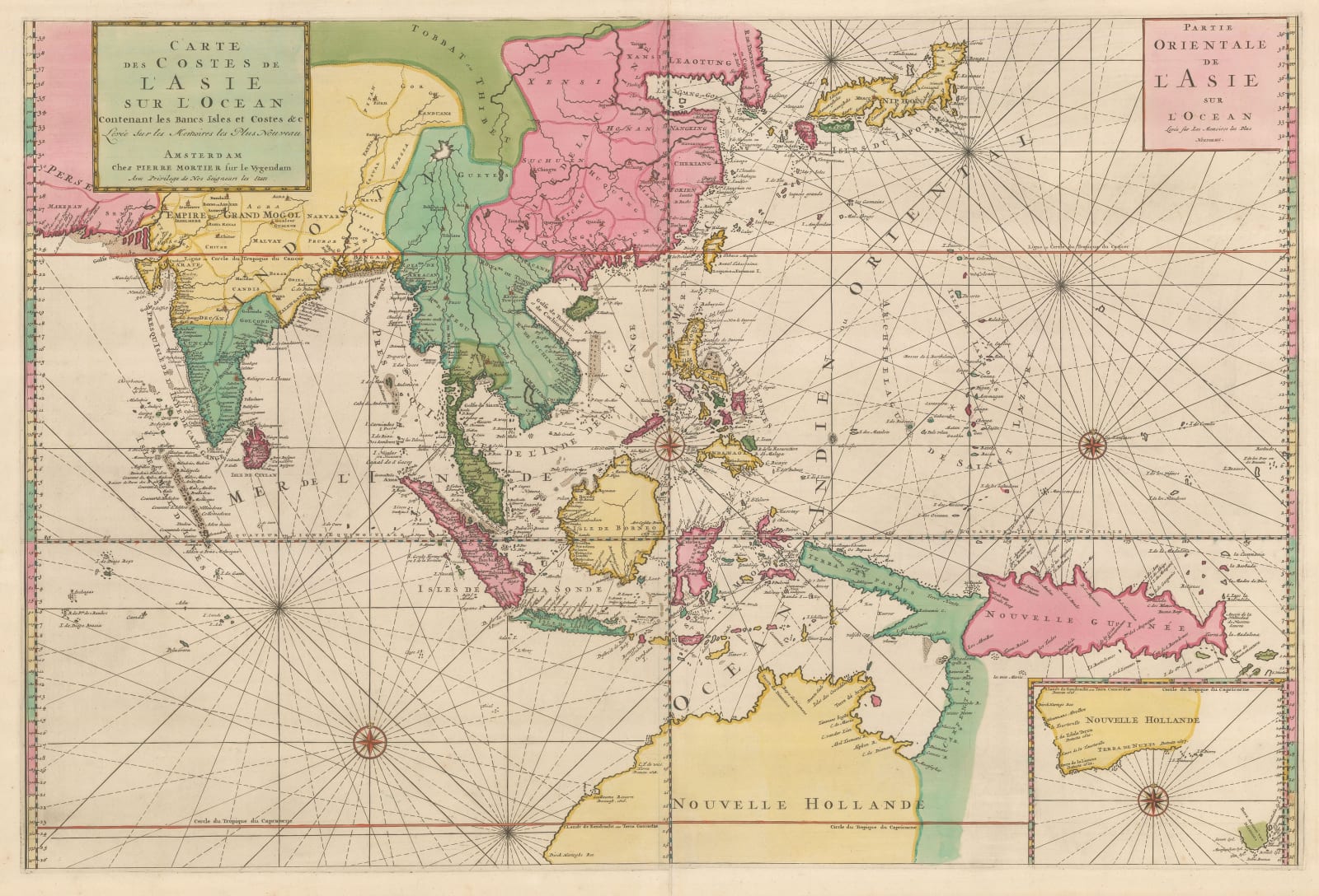 Pierre Mortier, Chart of India and Southeast Asia, 1700 c.