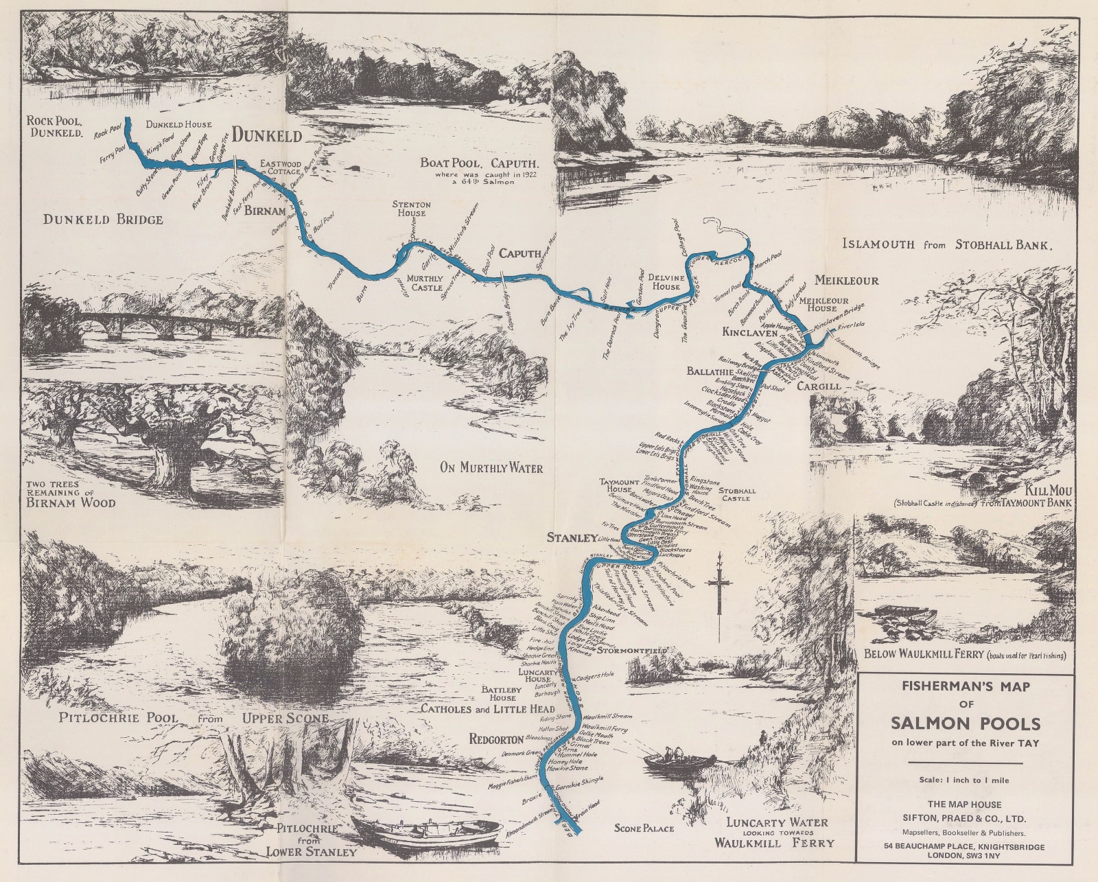 Sifton Praed & Co., Fisherman's Map of Salmon Pools on the River Tay, 1975 c.