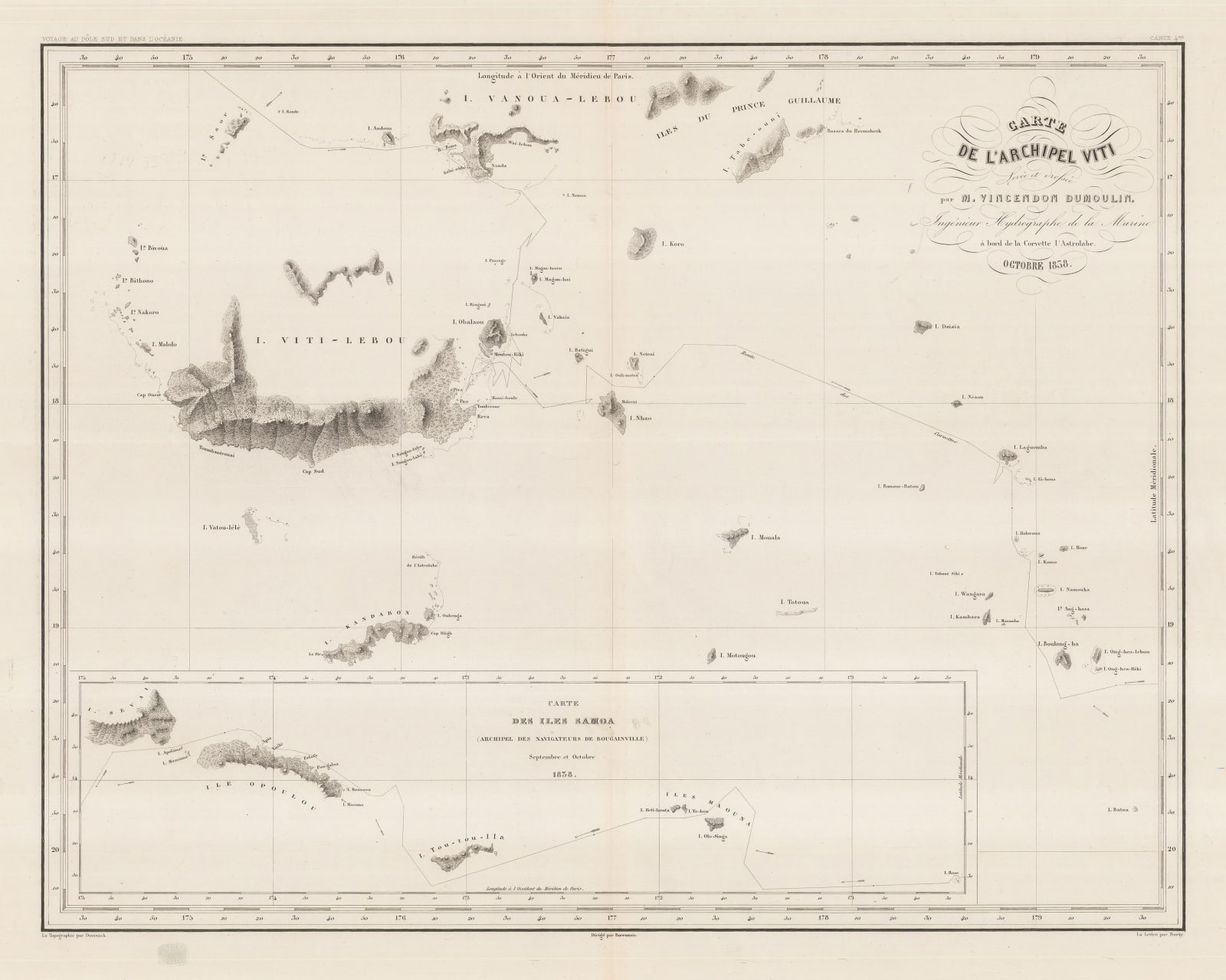 Clement Adrien Vincendon-Dumoulin, French sea chart of Fiji and Samoa, 1838