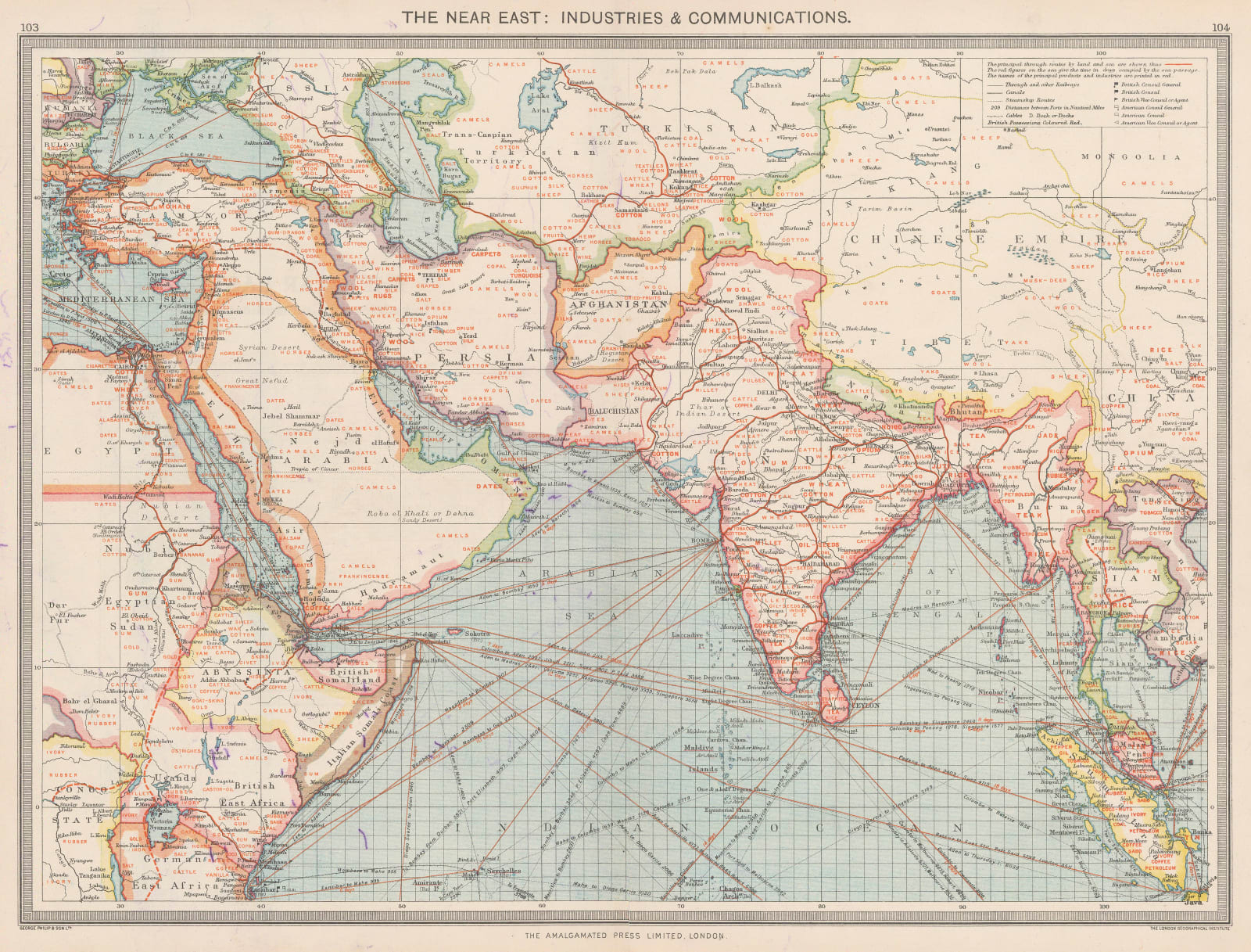 George Philip & Son Ltd., The Near East: Industries and Communications, 1910 c.