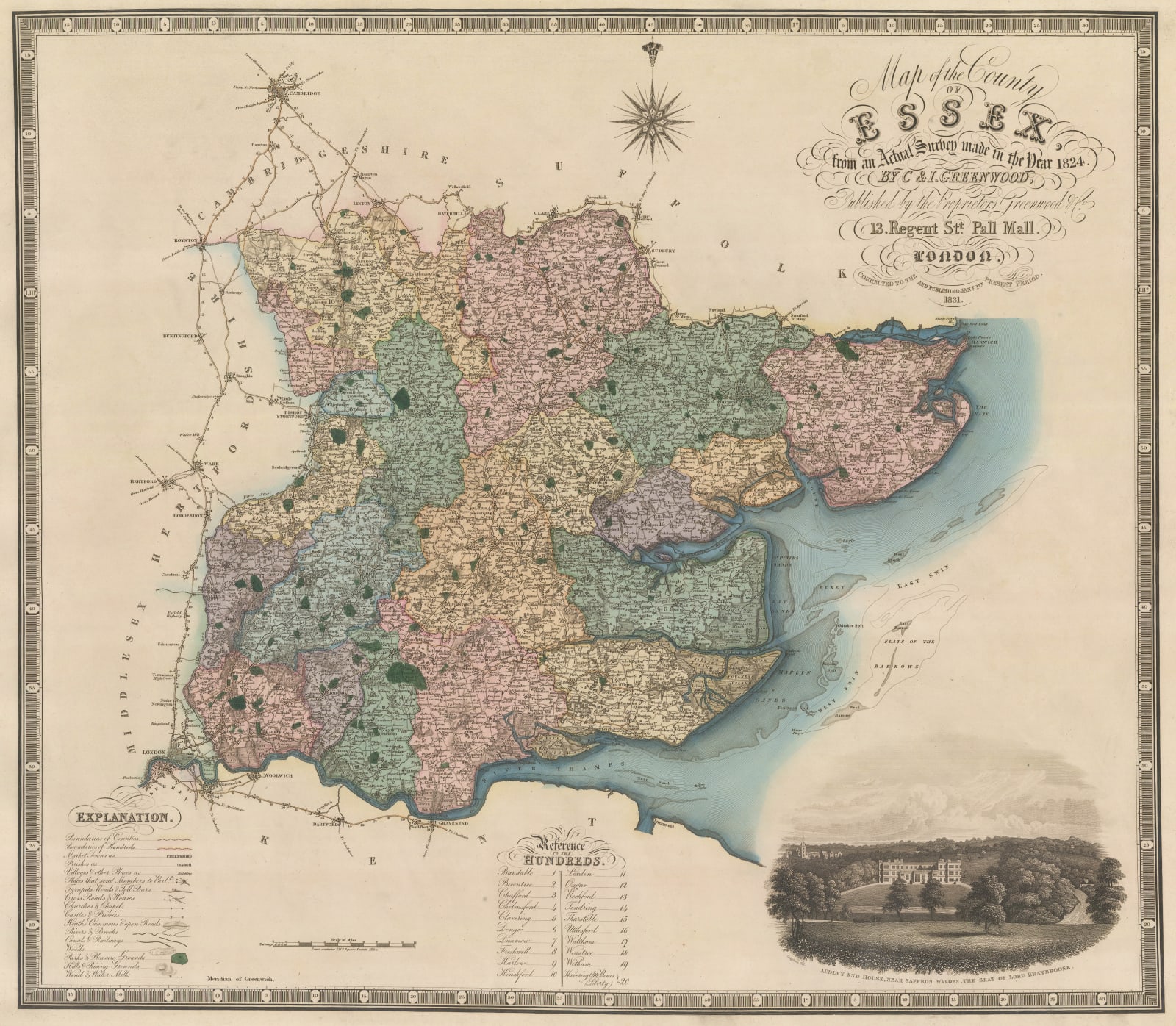 Christopher & John Greenwood, Map of the County of Essex from an Actual Survey made in the Year 1824, 1831
