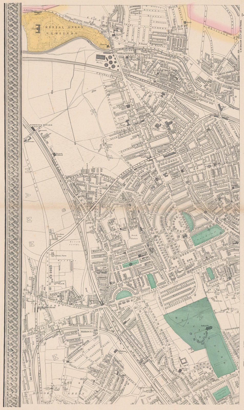 George W. Bacon, Notting Hill, Holland Park, Shepherds Bush & Kensal Green, 1885 c.