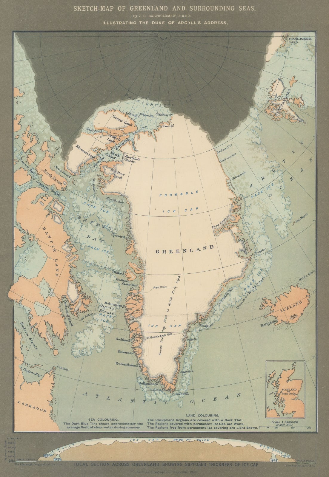 Scottish Geographical Society (SGS), Sketch Map of Greenland and Surrounding Seas, 1890