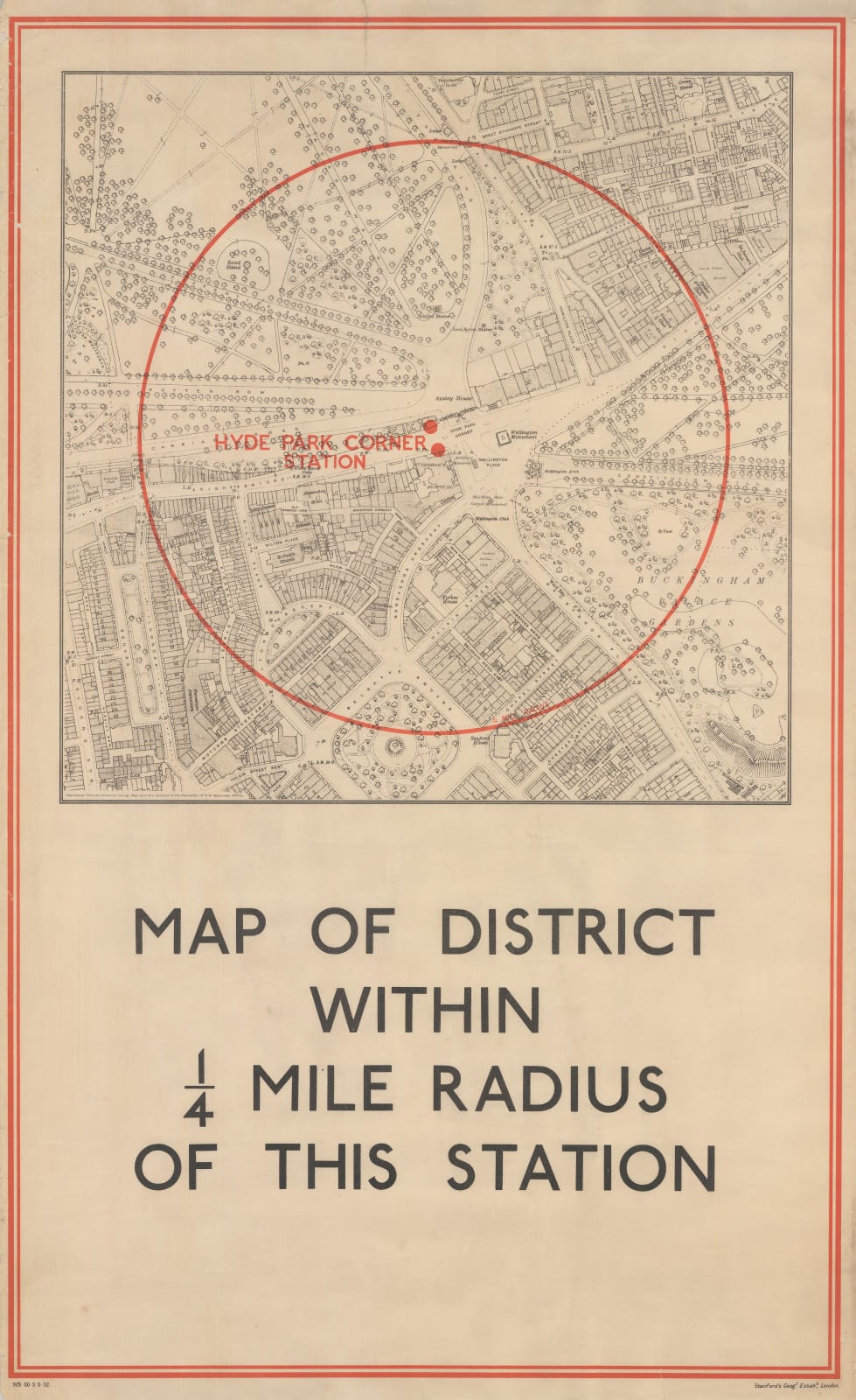 Edward Stanford, Hyde Park Corner Tube Station and 1/4 Miles Around, 1932
