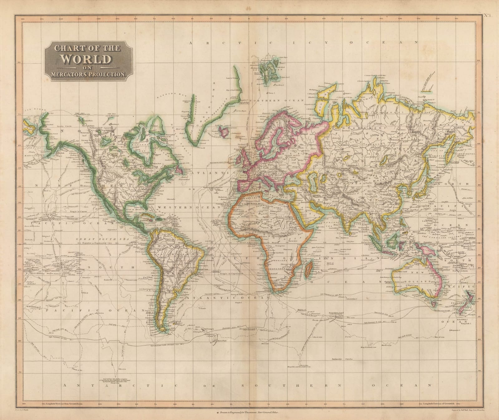 John Thomson, Chart of the World on Mercators Projection, 1820 c.