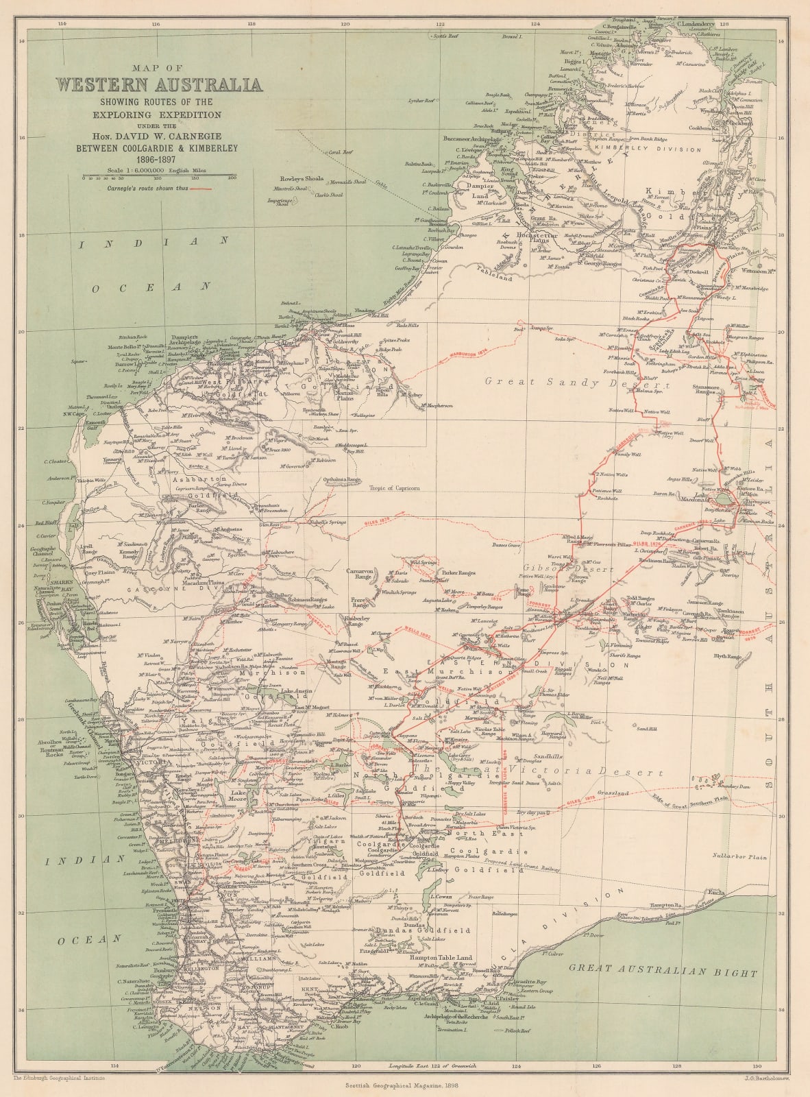 Scottish Geographical Society (SGS), Map of Western Australia Showing Routes of the Exploring Expedition, 1898