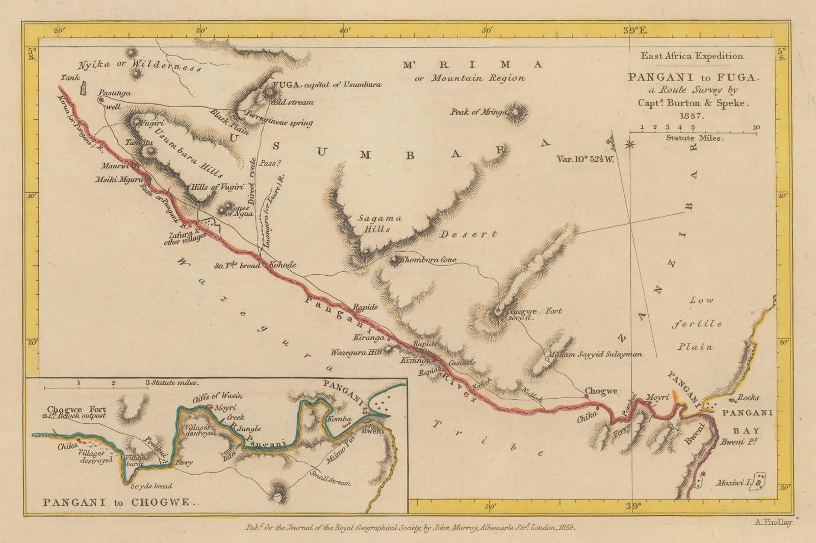 Royal Geographical Society (RGS), Burton & Speke's exploratory route in Tanzania, 1859