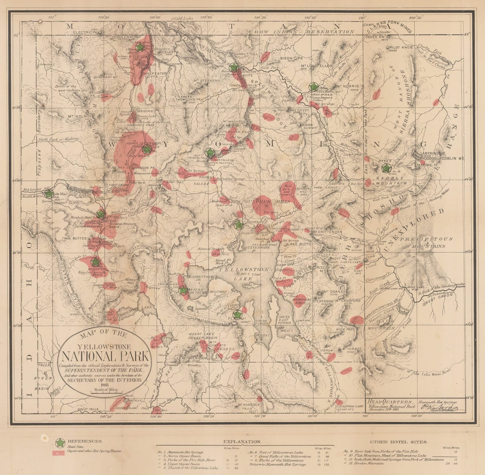 Philetus W. Norris, Map of the Yellowstone National Park, 1881