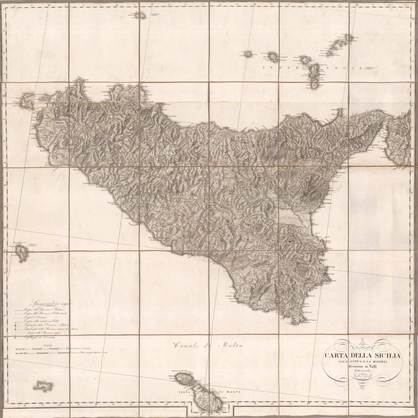Anonymous, Large folding map of Sicily, 1818