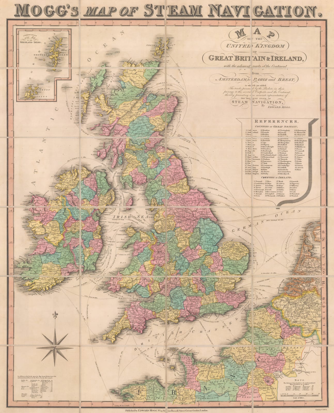 Edward Mogg, Mogg's Map of Steam Navigation, 1834