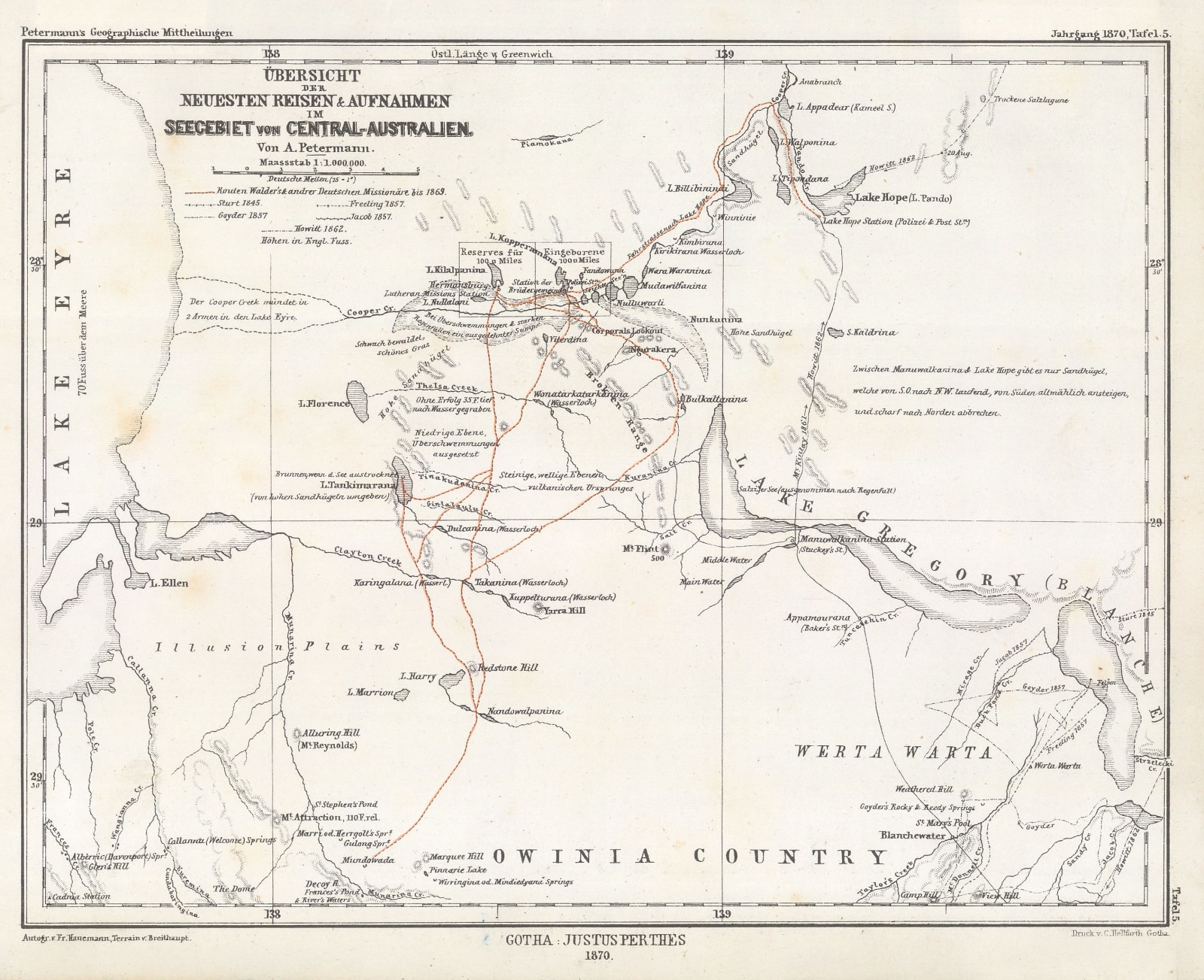Justus Perthes, South Australia between Lake Eyre and Lake Blanche, 1870
