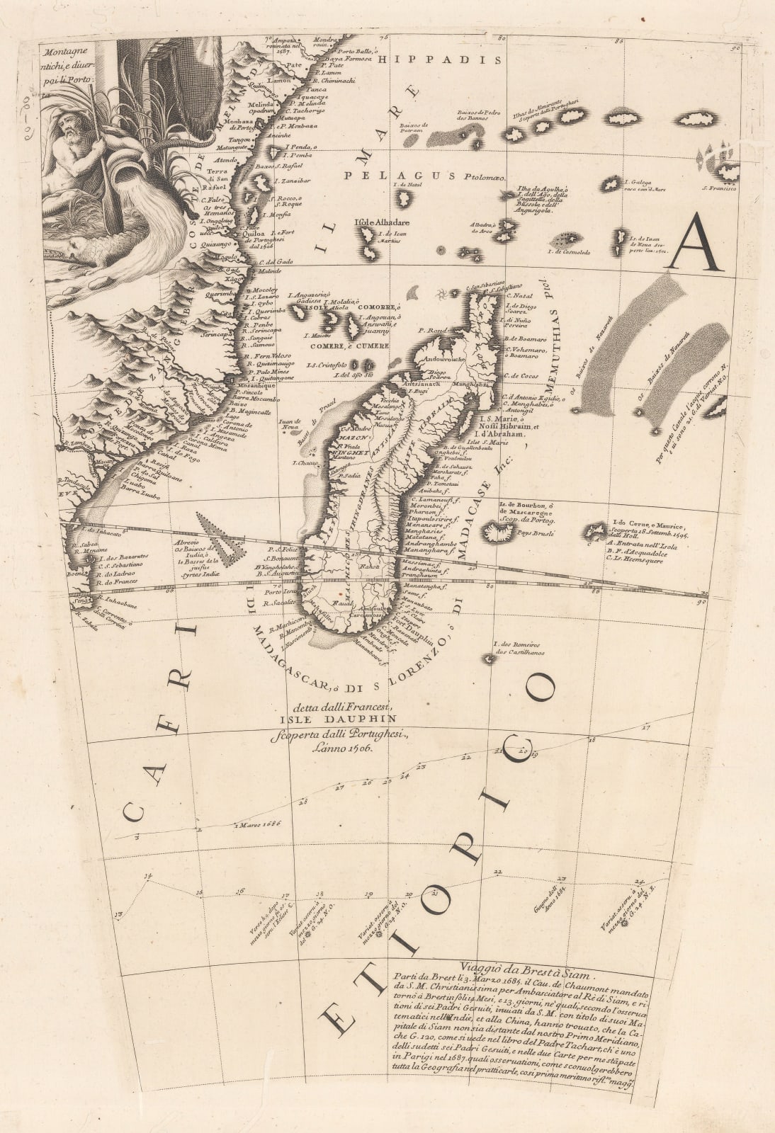 Vincenzo Coronelli, Madagascar & East Africa (Globe Gore), 1696