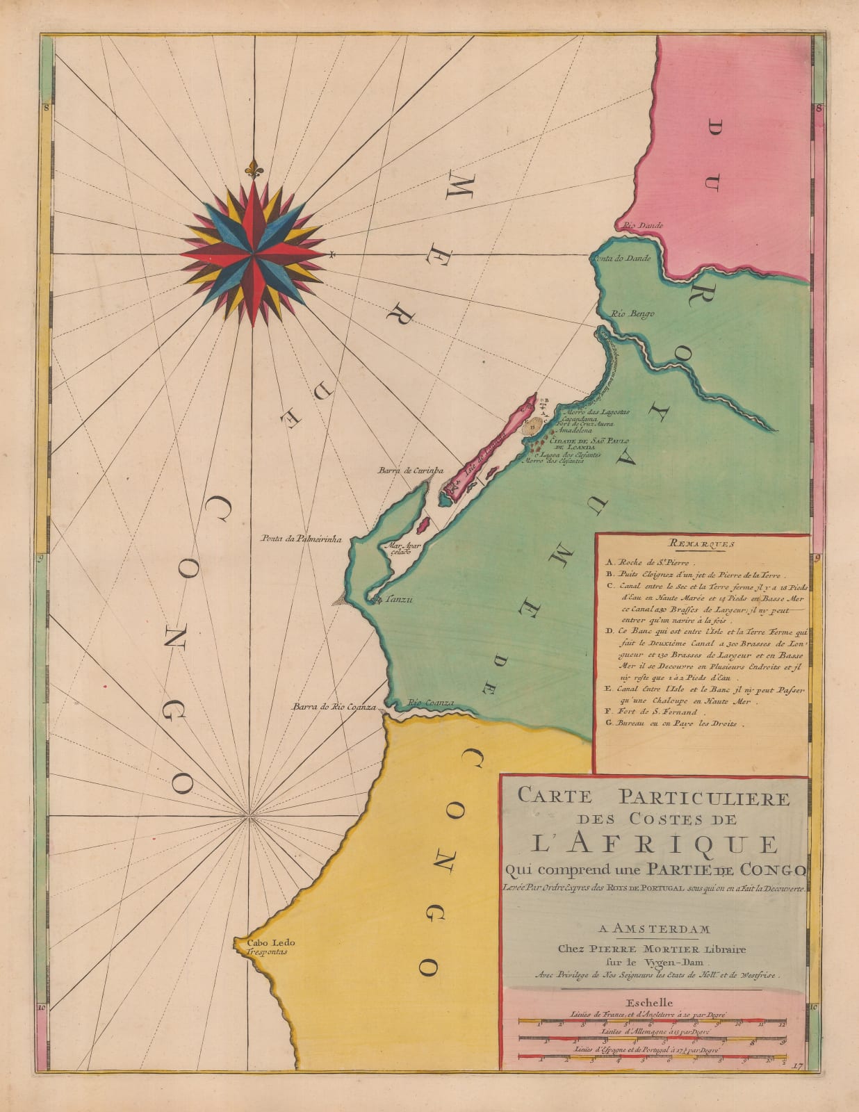 Pierre Mortier, Sea chart of Luanda, Angola, 1700