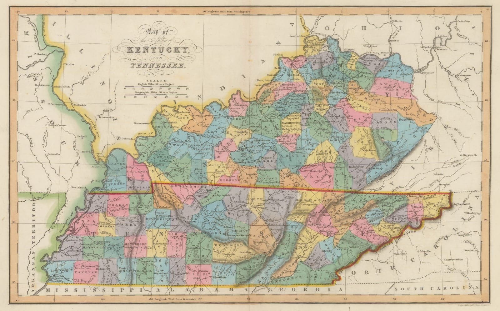 I.T. Hinton, Map of the States of Kentucky and Tennessee, 1831