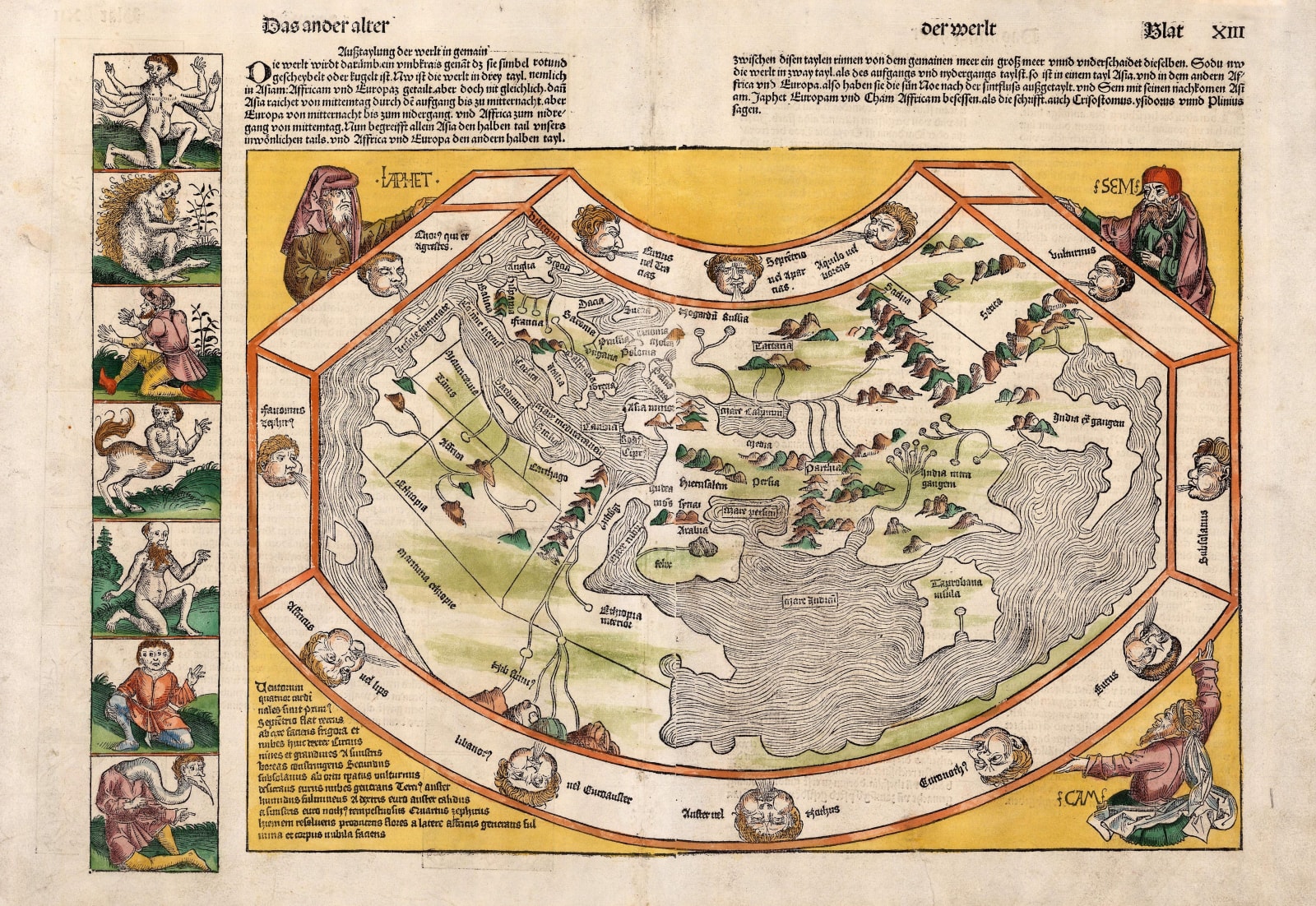 Hartmann Schedel, Ptolemaic World Map with Mythical Creatures, 1493