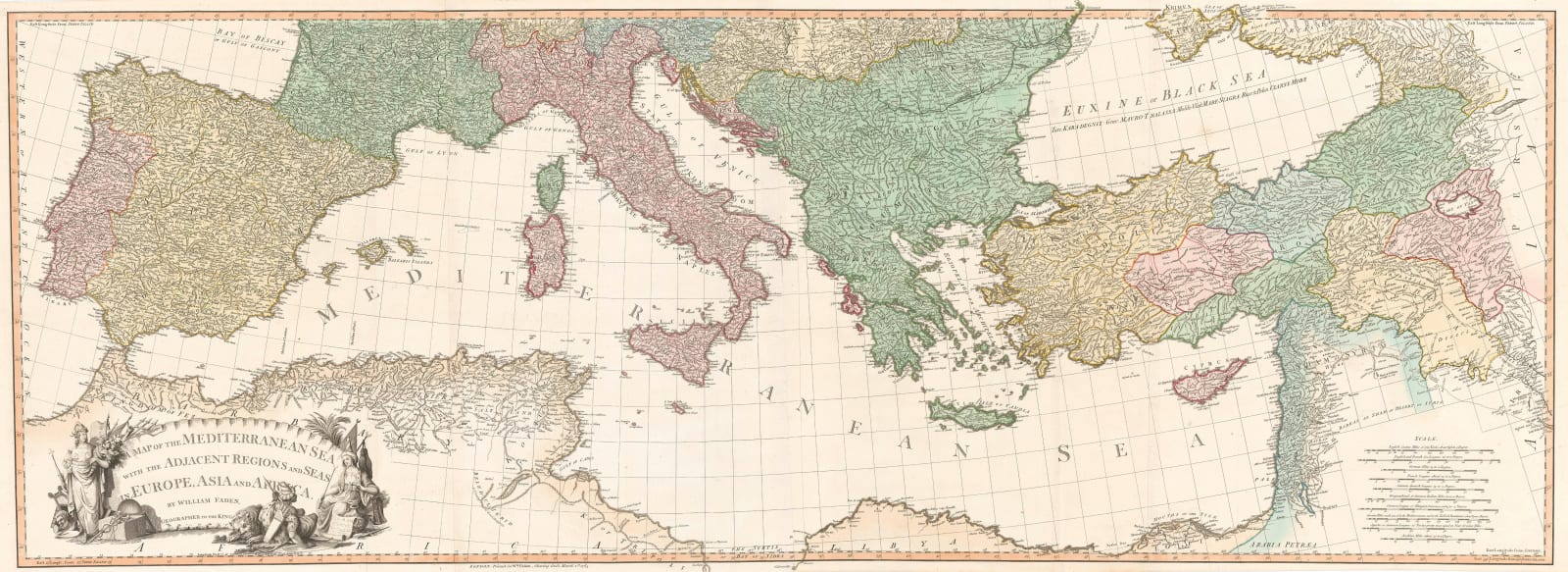 William Faden, Map of the Mediterranean Sea with the Adjacent Regions and Seas, 1795