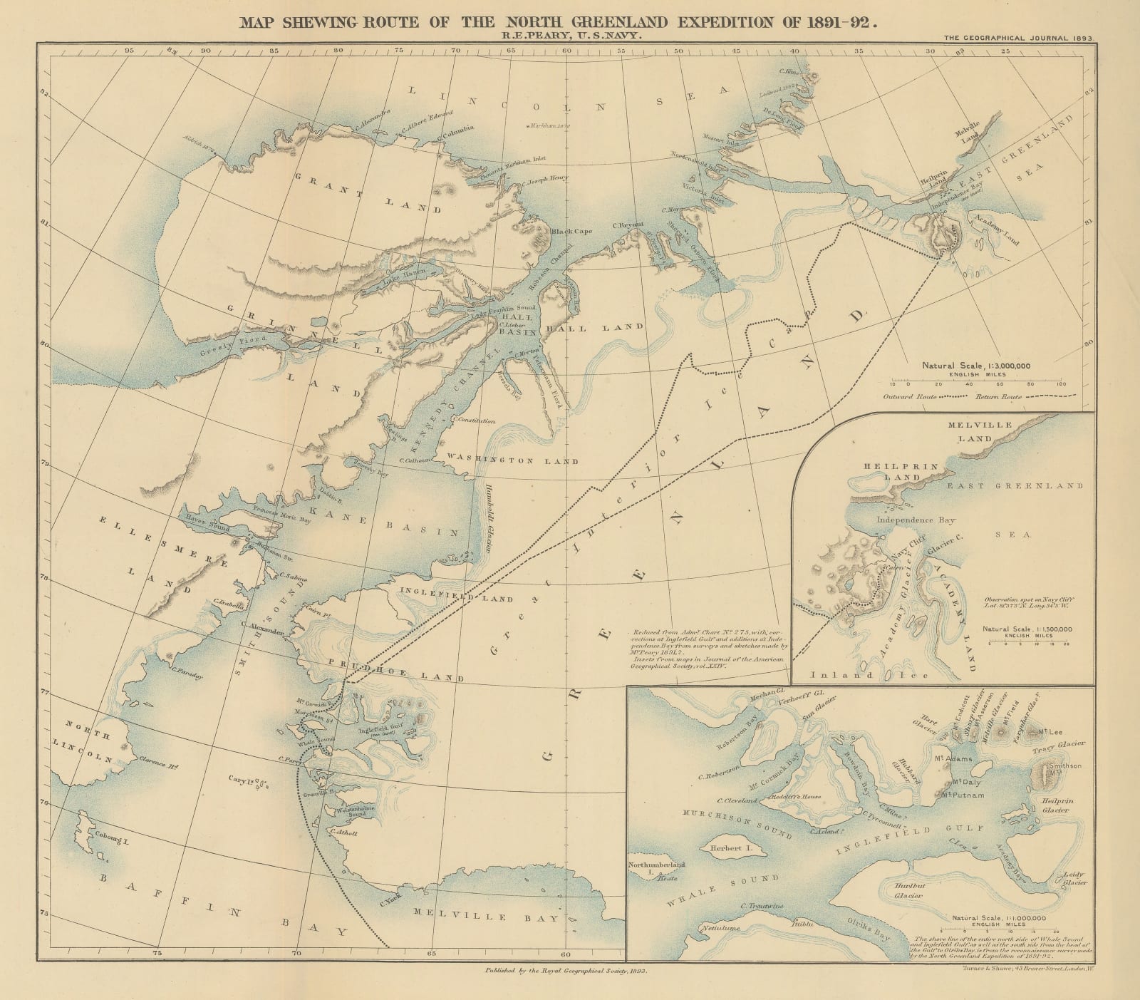 Royal Geographical Society (RGS), Map Shewing Route of the North Greenland Expedition of 1891-92, 1893