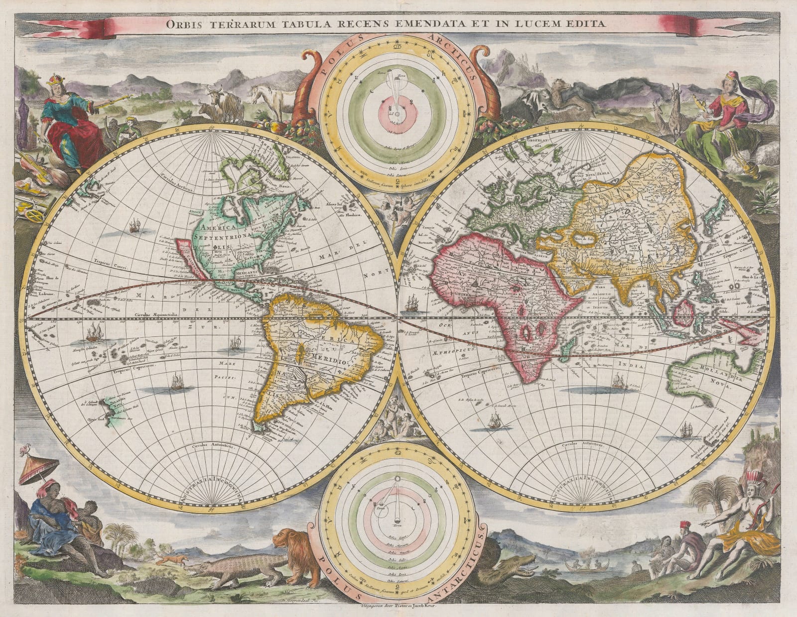 Daniel Stoopendaal, Double Hemisphere Map of the World, 1718