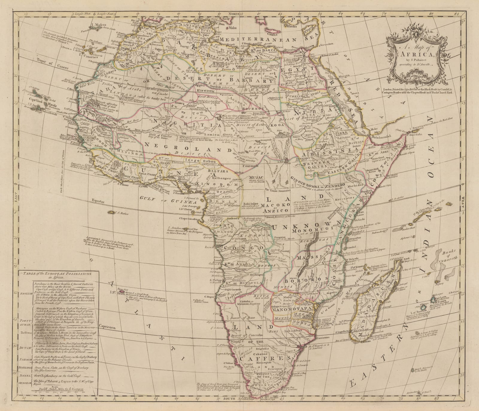 John & Carington Bowles, A Map of Africa, 1770