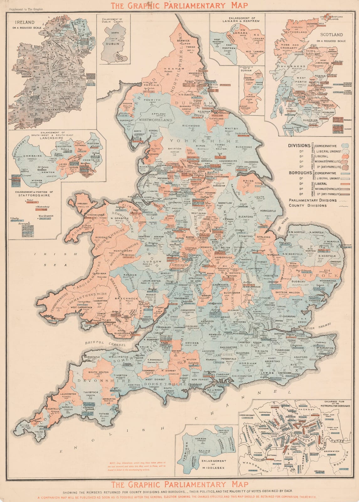 The Graphic Magazine, The General Election 1892 & The Graphic Parliamentary Map [Sold as a Pair], 1892