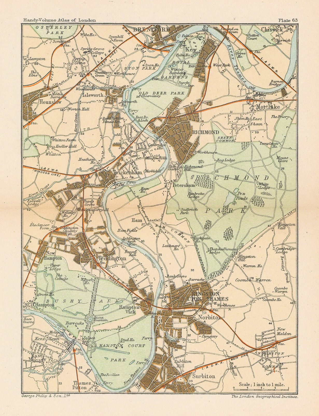 George Philip & Son Ltd., Kew, Richmond, Twickenham, Kingston & Hampton Court, 1904