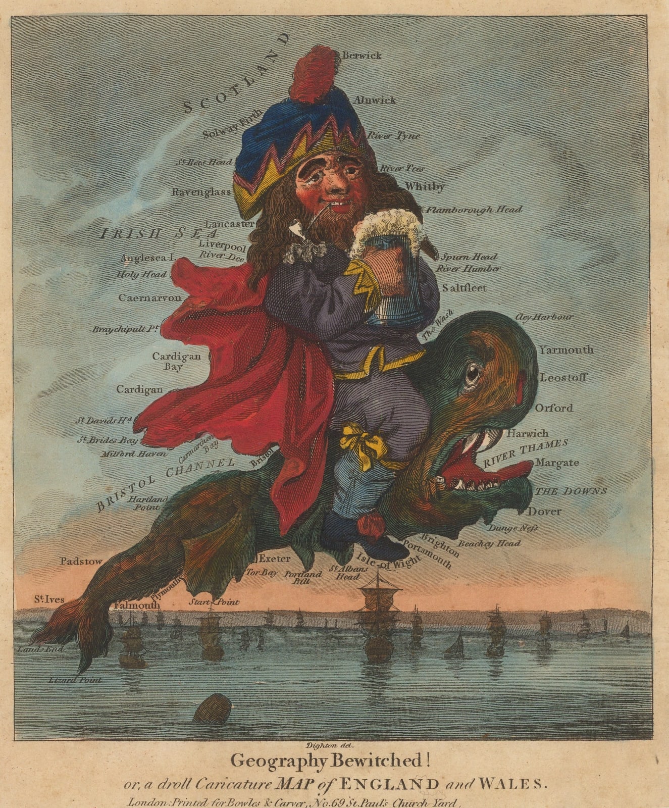 Robert Dighton, Geography Bewitched! or, a droll Caricature map of England & Wales, 1797