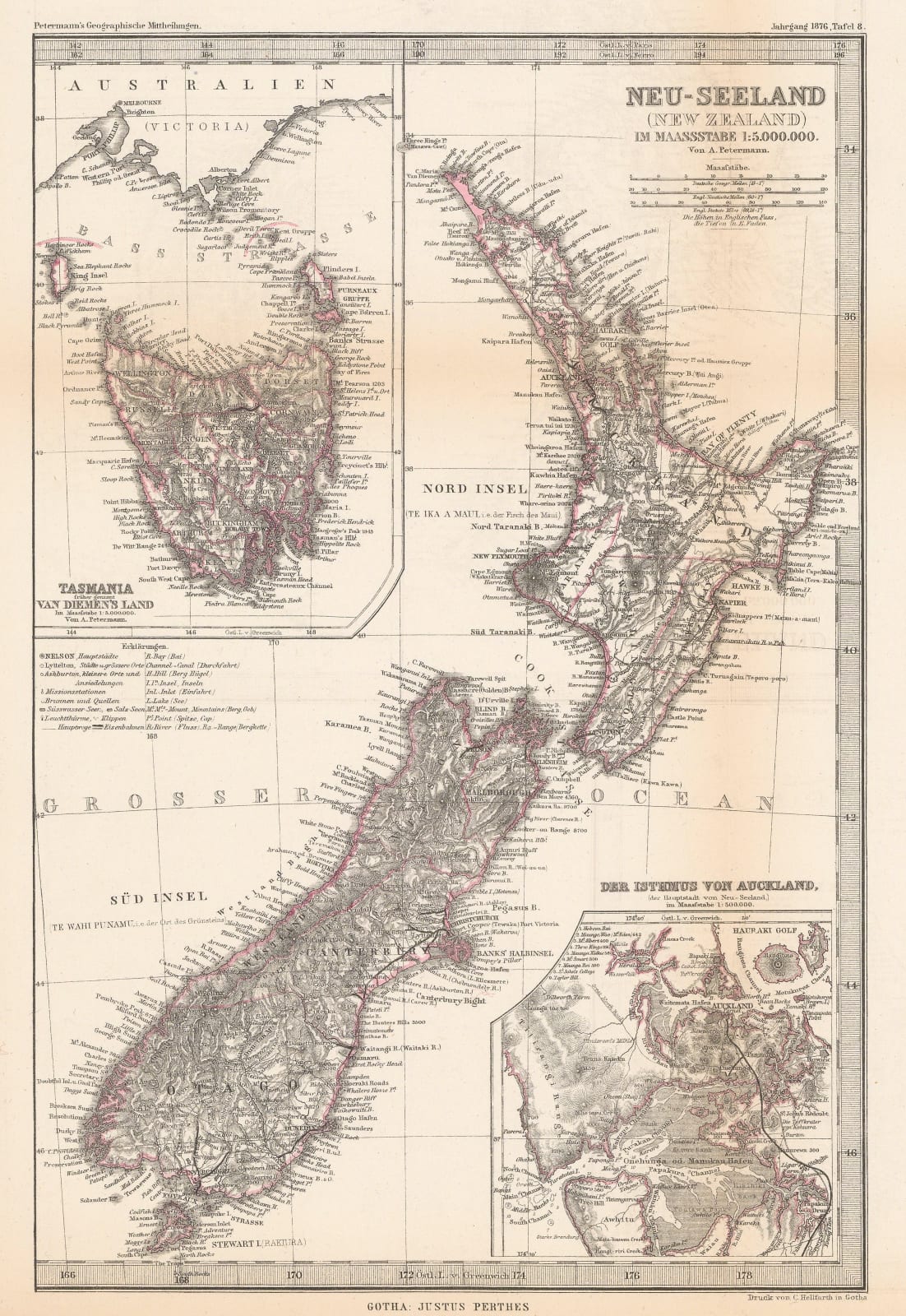 Justus Perthes, Neu-Seeland (New Zealand), 1876