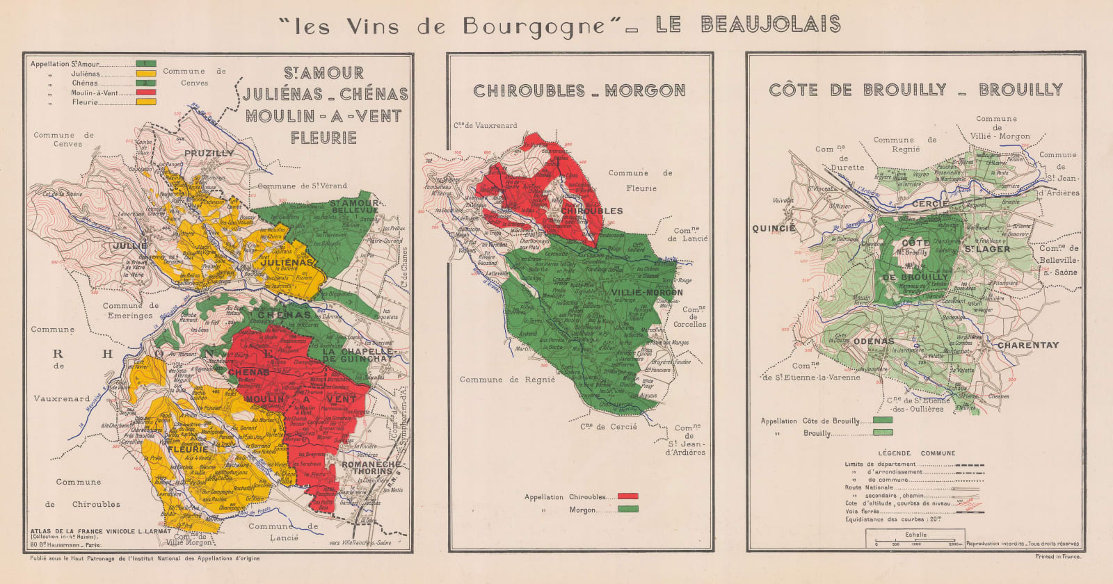 Louis Larmat, Wine map of Beaujolais, Burgundy, 1953
