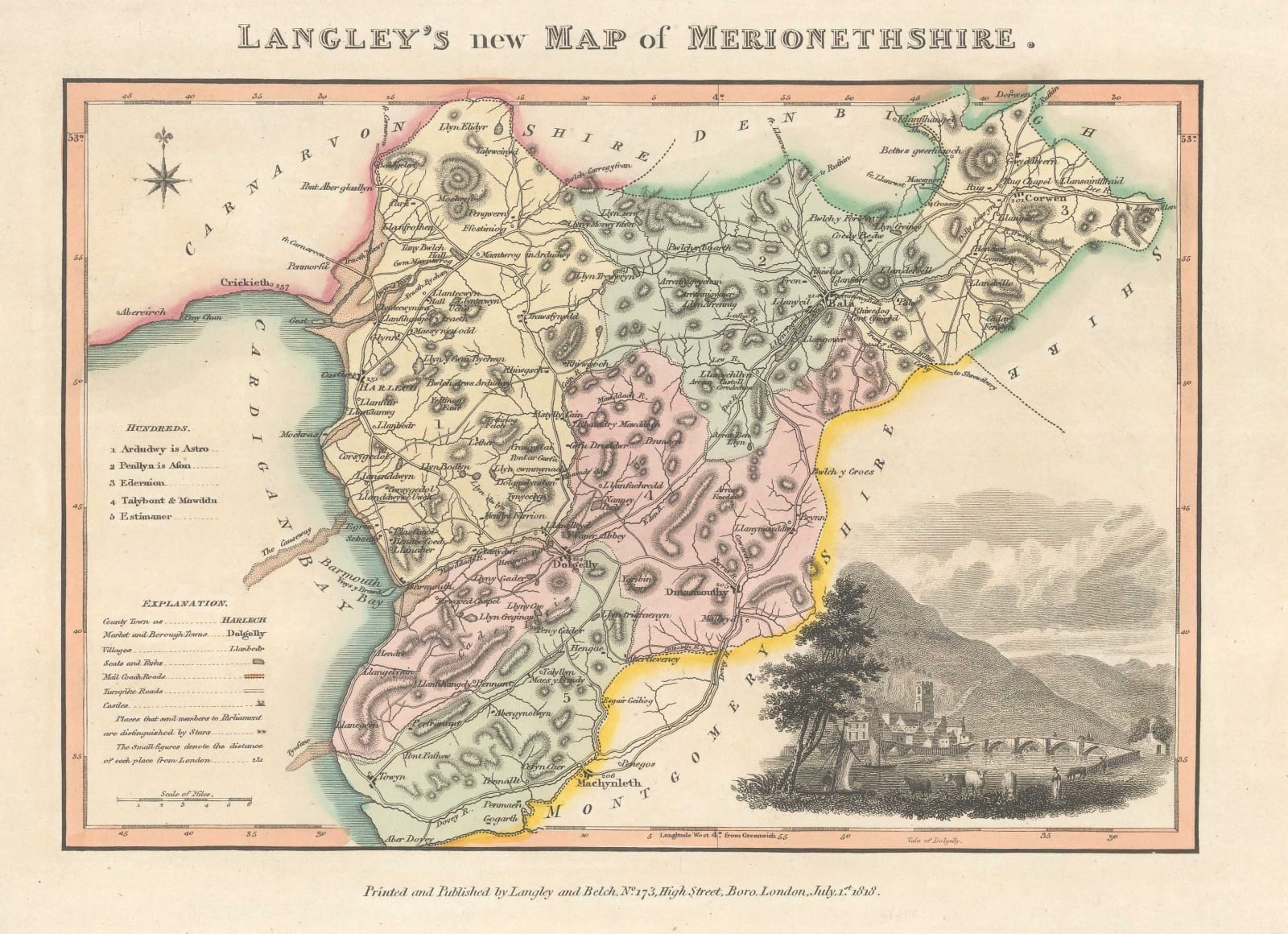 Langley & Belch, Langley's New Map of Merionethshire, 1818
