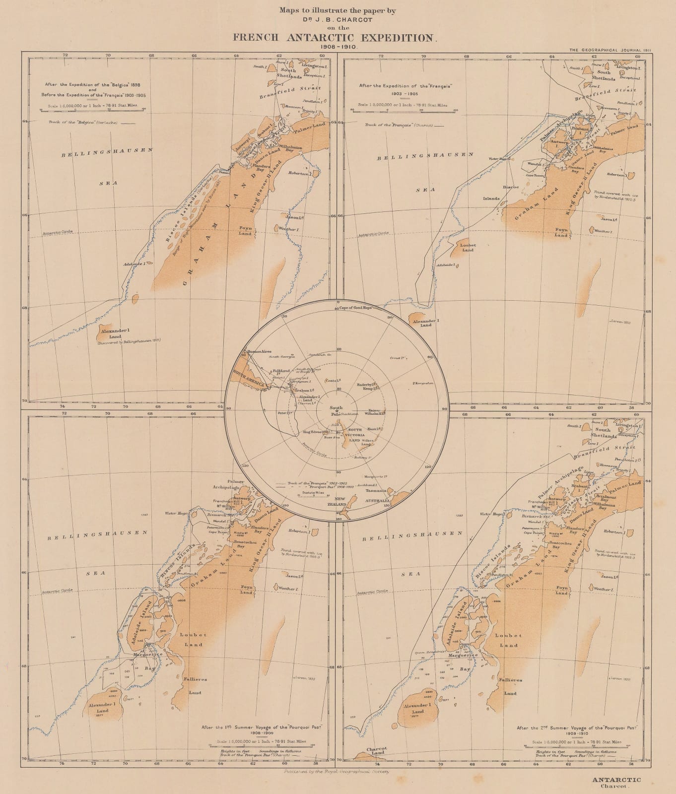 Royal Geographical Society (RGS), Maps to Illustrate the Paper by Dr. J.B. Charcot on the French Antarctic Expedition 1908-1910, 1911